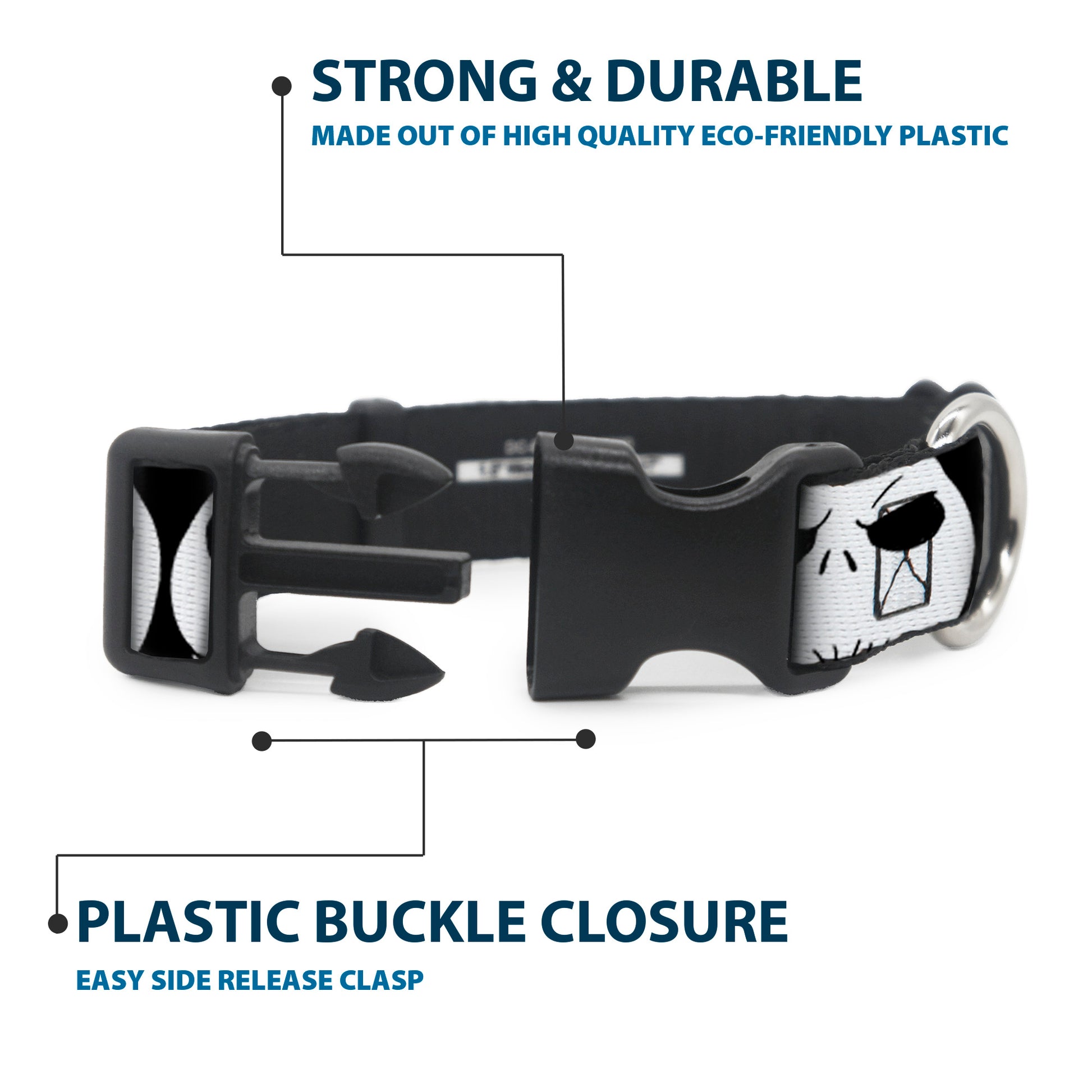 Plastic Clip Collar - Nightmare Before Christmas 7-Jack Expressions CLOSE-UP Black/White Plastic Clip Collars Disney