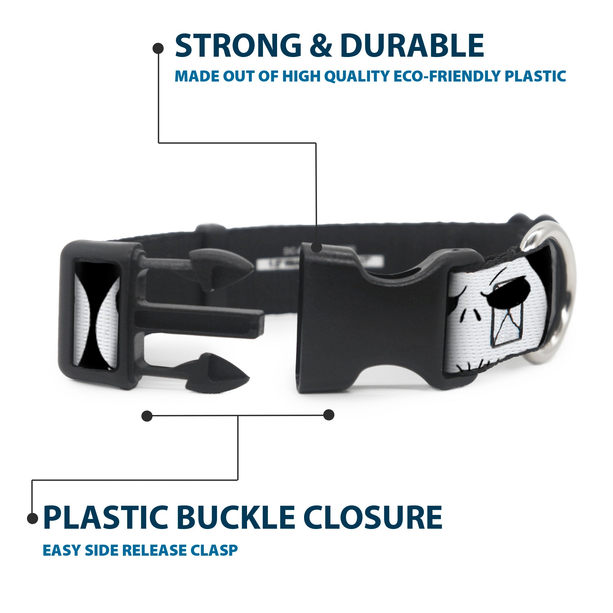 Plastic Clip Collar - Nightmare Before Christmas 7-Jack Expressions CLOSE-UP Black/White Plastic Clip Collars Disney