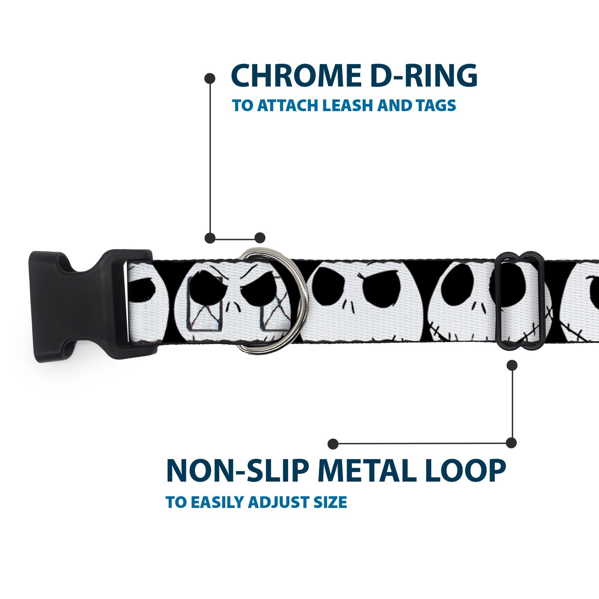 Plastic Clip Collar - Nightmare Before Christmas 7-Jack Expressions CLOSE-UP Black/White Plastic Clip Collars Disney
