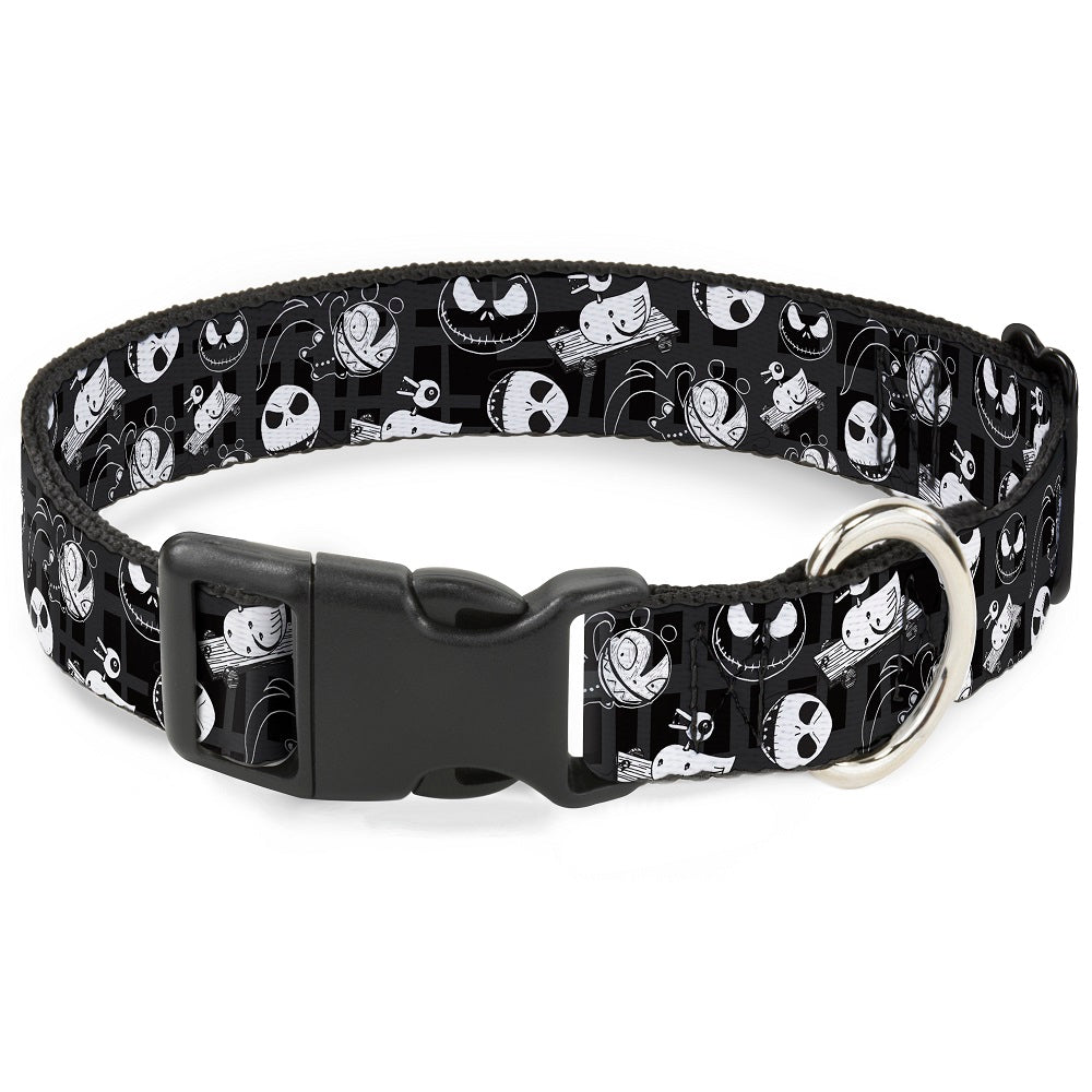 Plastic Clip Collar - Nightmare Before Christmas Jack Expressions/Scary Teddy/Killer Duck Collage2 Plaid Black/Gray/White Plastic Clip Collars Disney