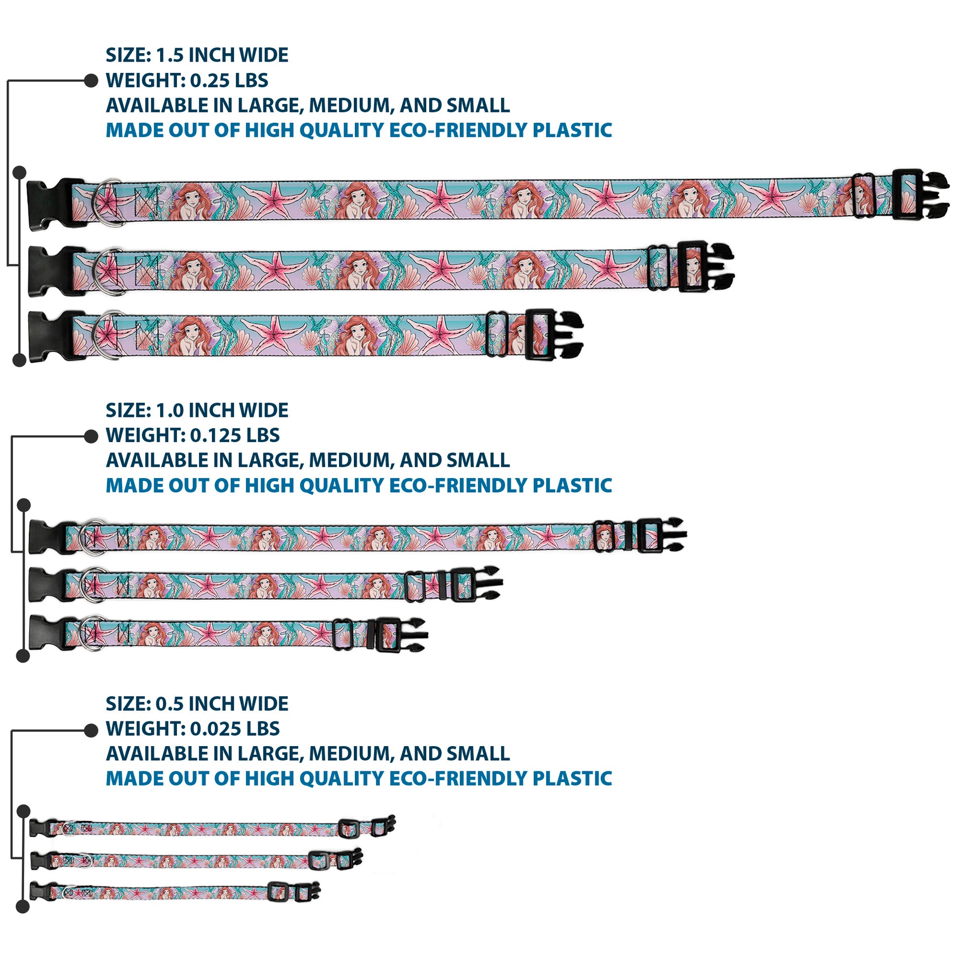 Plastic Clip Collar - The Little Mermaid Ariel Sketch4 Pose/Shells/Kelp Blues/Pinks Plastic Clip Collars Disney