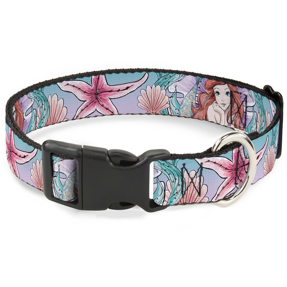 Plastic Clip Collar - The Little Mermaid Ariel Sketch4 Pose/Shells/Kelp Blues/Pinks Plastic Clip Collars Disney