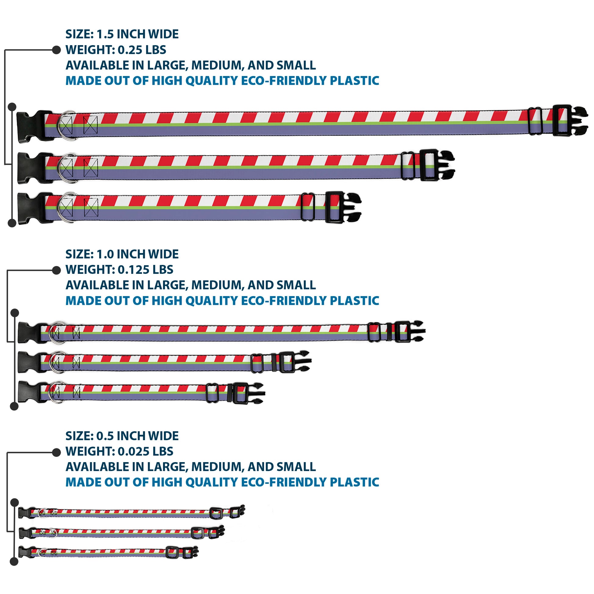 Plastic Clip Collar - Toy Story Buzz Lightyear Bounding Striping Red/White/Green/Purple Plastic Clip Collars Disney