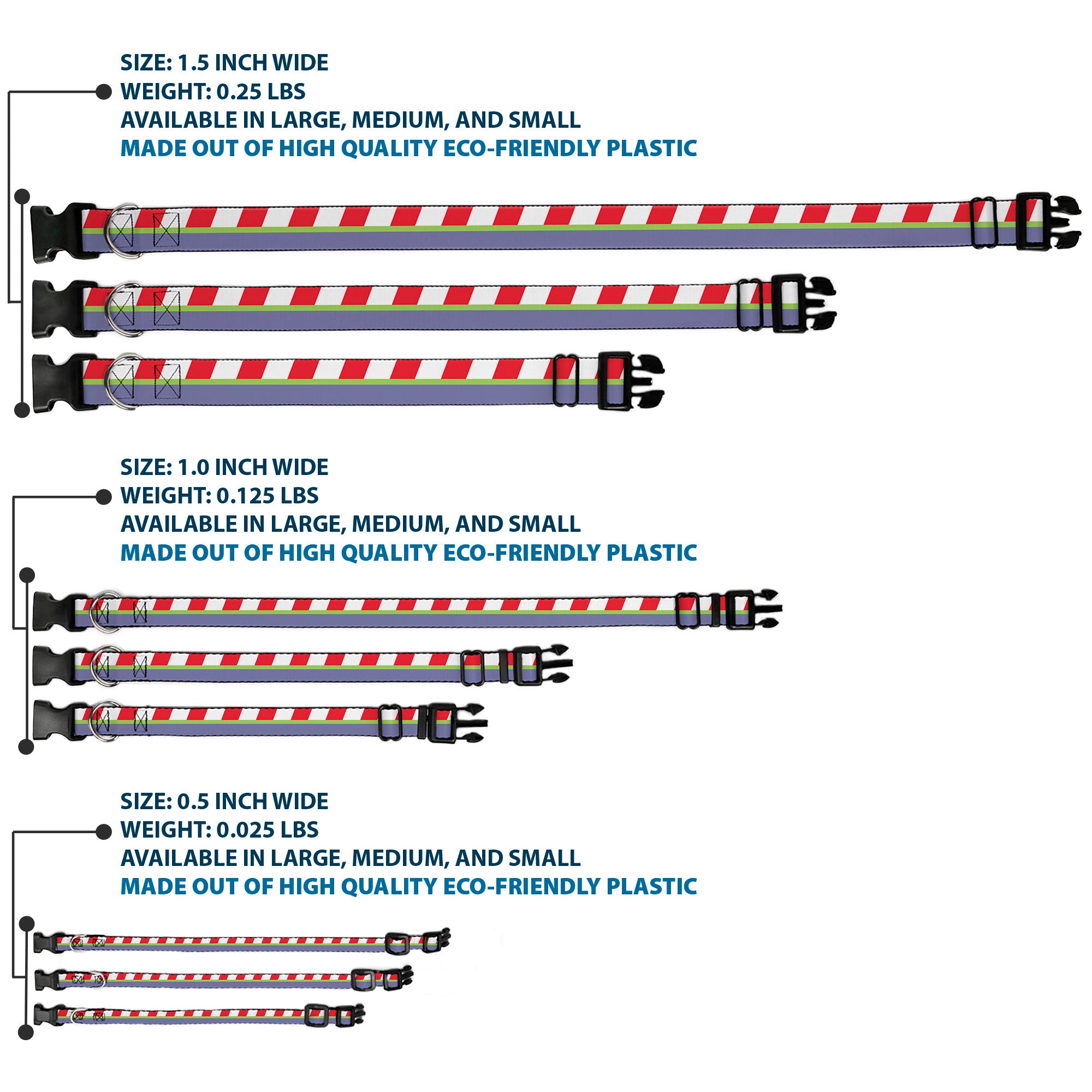 Plastic Clip Collar - Toy Story Buzz Lightyear Bounding Striping Red/White/Green/Purple Plastic Clip Collars Disney
