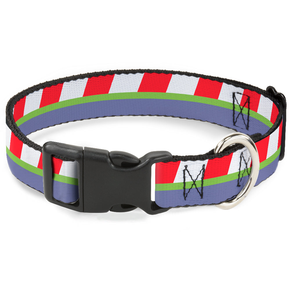 Plastic Clip Collar - Toy Story Buzz Lightyear Bounding Striping Red/White/Green/Purple Plastic Clip Collars Disney