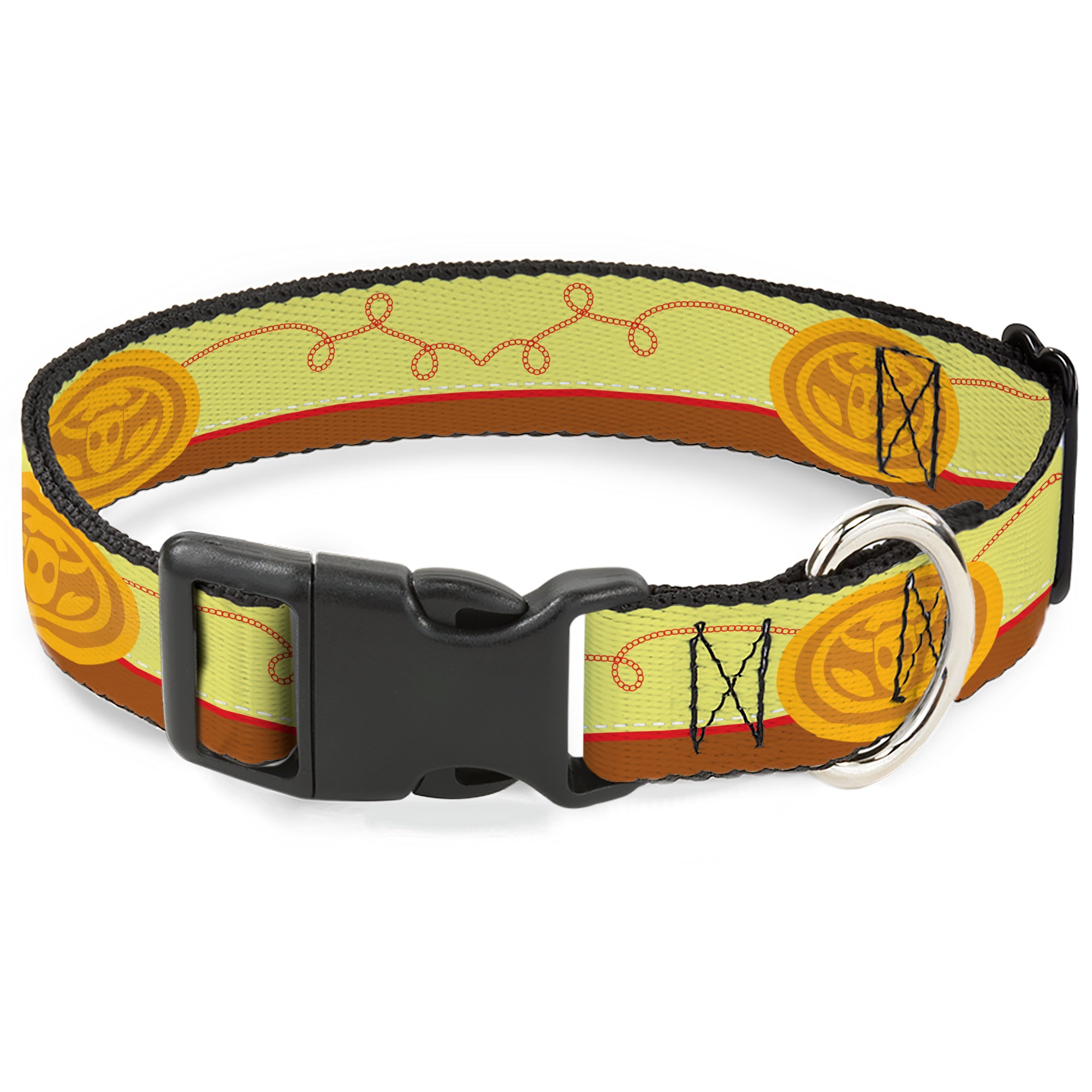 Plastic Clip Collar - Toy Story Woody Bounding Cowboy Buckle Stripe Yellow/Red/Brown Plastic Clip Collars Disney