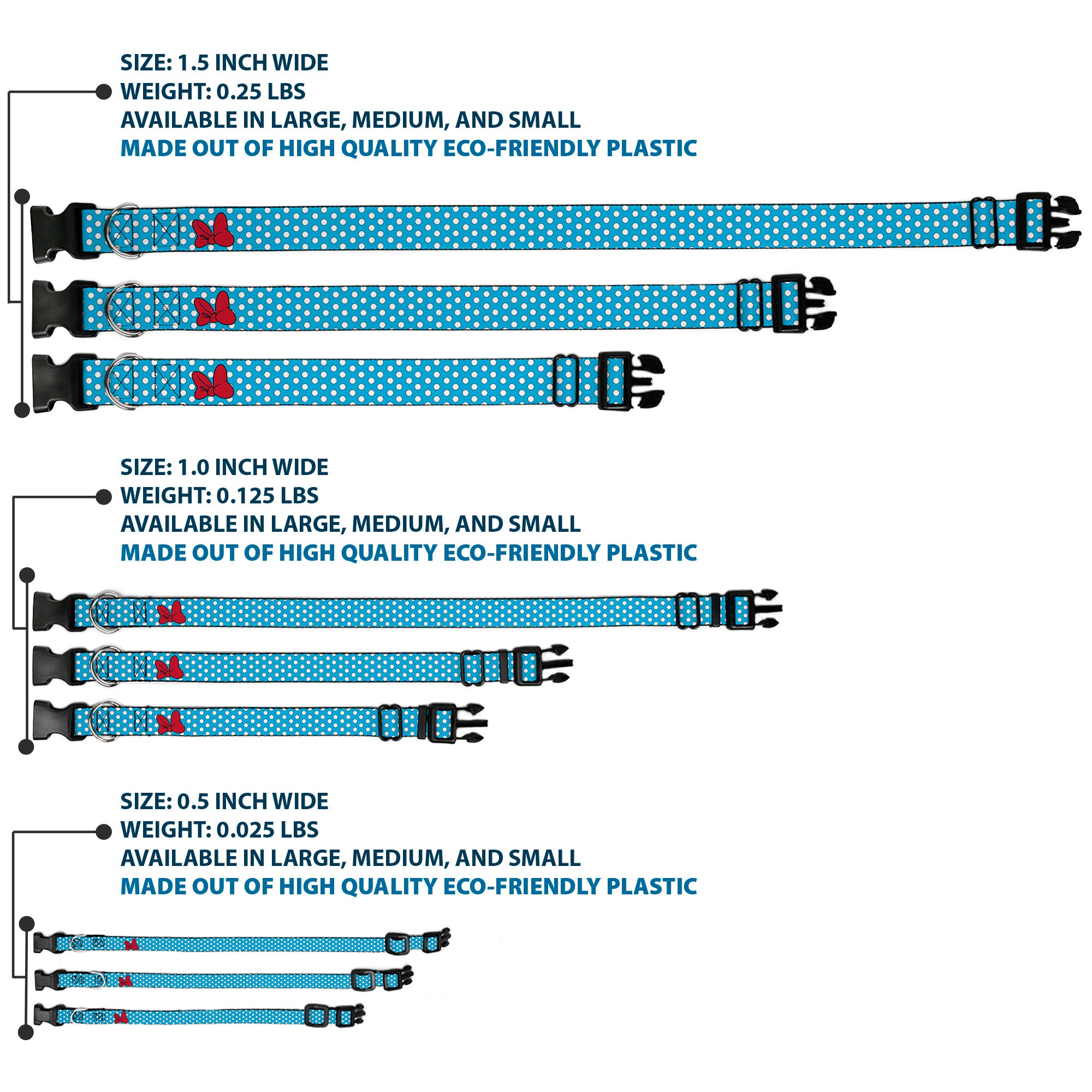 Plastic Clip Collar - Minnie Mouse Dots Blue/Black/White Plastic Clip Collars Disney