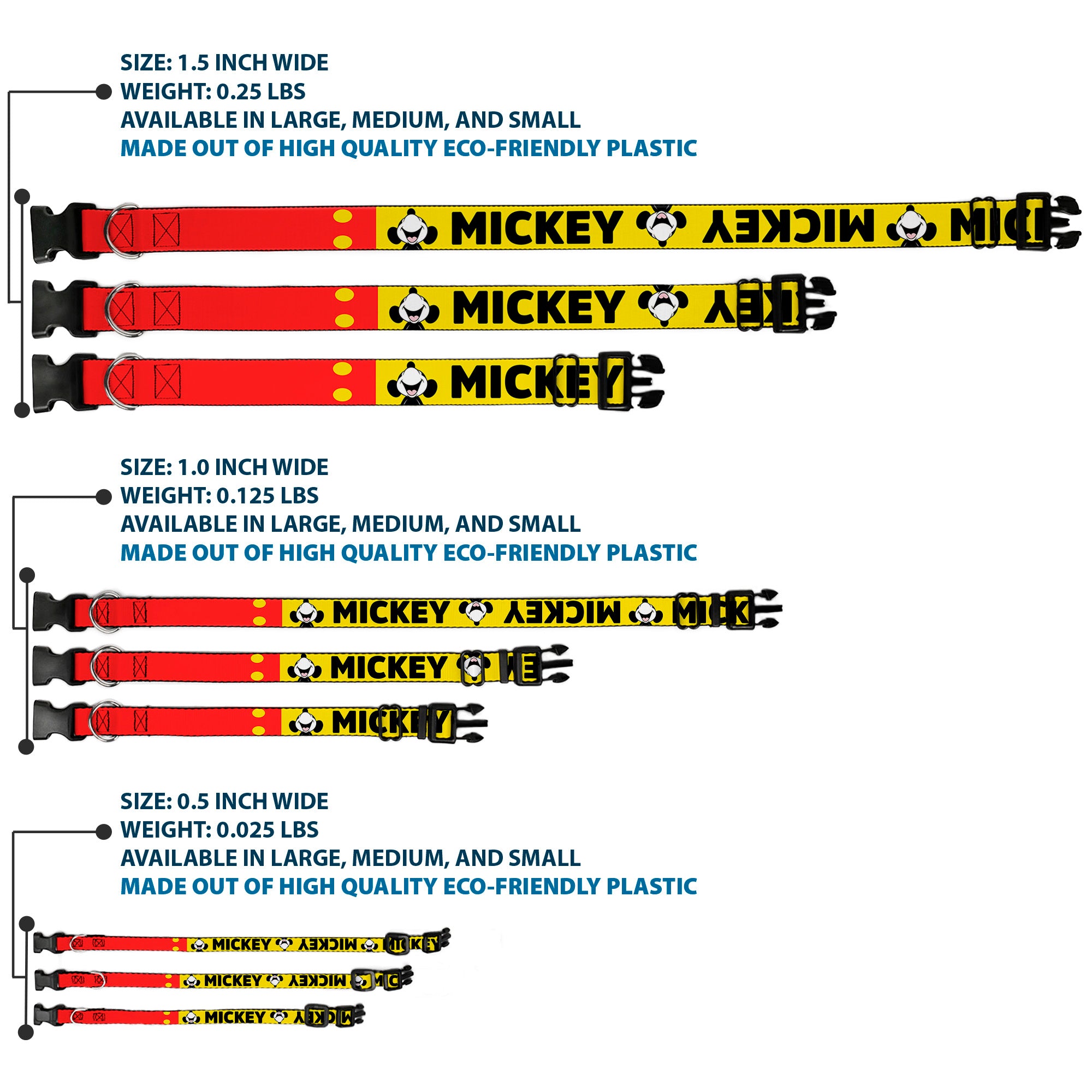 Plastic Clip Collar - MICKEY Smiling Up Pose Flip/Buttons Yellow/Black/Red Plastic Clip Collars Disney