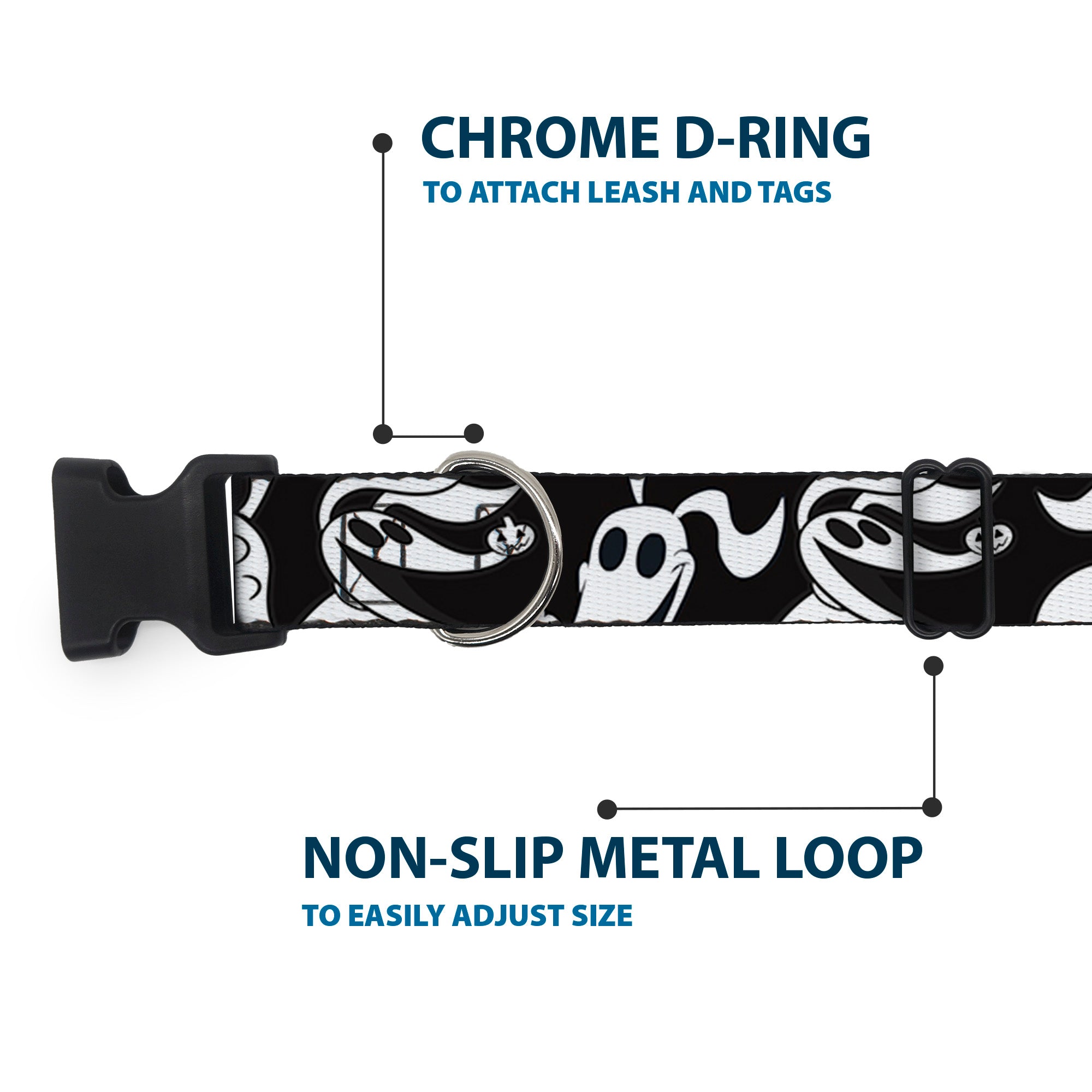 Plastic Clip Collar - Nightmare Before Christmas Zero Expressions Black/White Plastic Clip Collars Disney