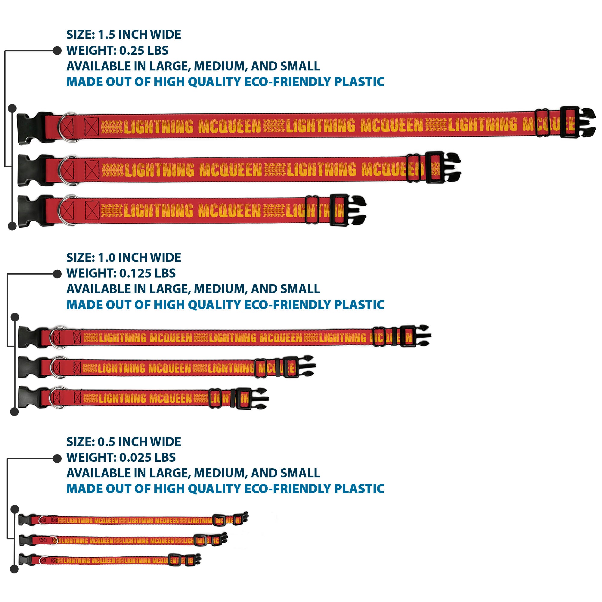 Plastic Clip Collar - Cars LIGHTNING MCQUEEN Tread Red/Orange