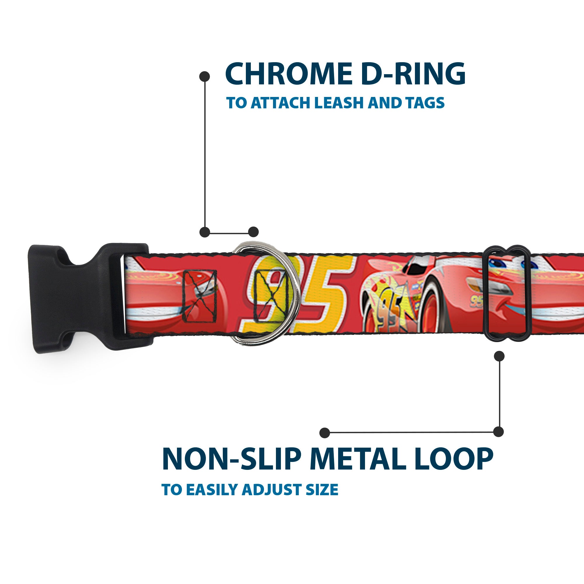 Plastic Clip Collar - Cars Lightning McQueen Smiling Pose/95 Reds/White/Orange Plastic Clip Collars Disney