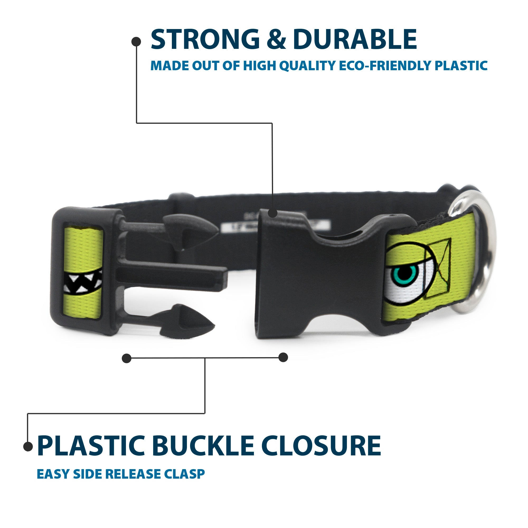 Plastic Clip Collar - Monsters Inc. Mike 4-Icons Greens/Black/White Plastic Clip Collars Disney