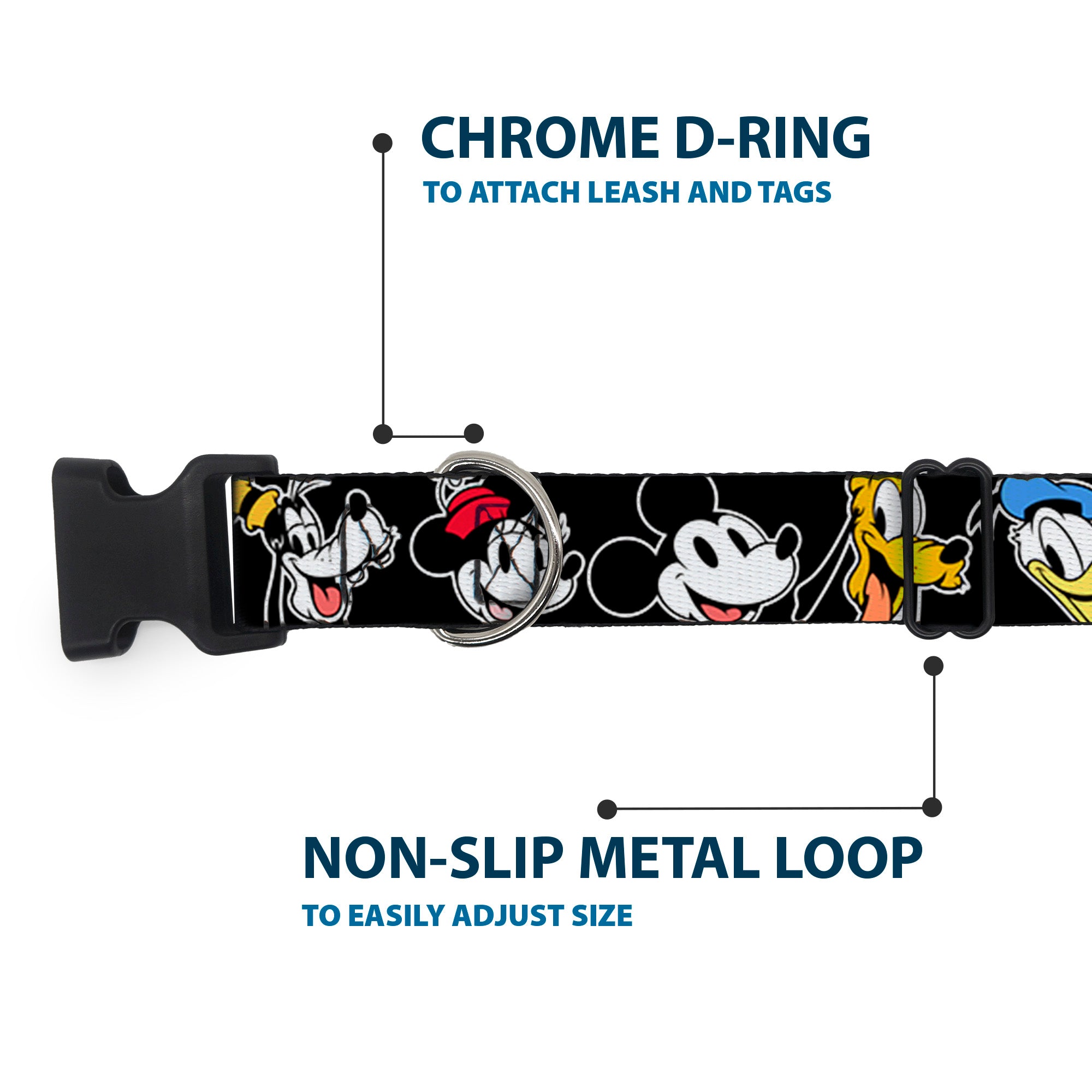 Plastic Clip Collar - Disney The Sensational Six Smiling Faces Black Plastic Clip Collars Disney