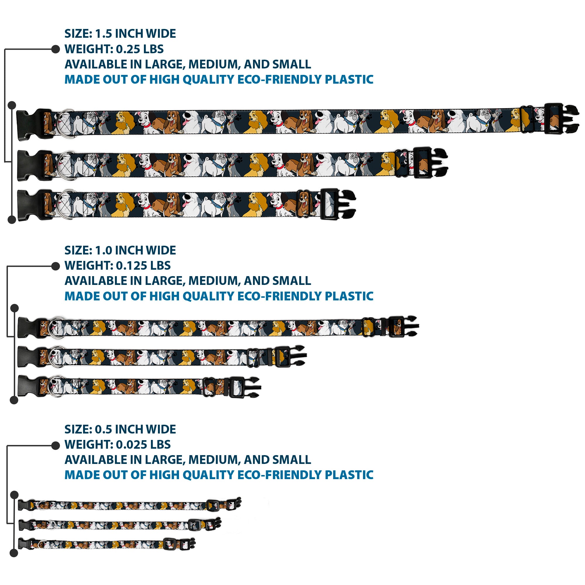 Plastic Clip Collar - Disney Dogs 6-Dog Group Collage/Paws Gray/Black Plastic Clip Collars Disney