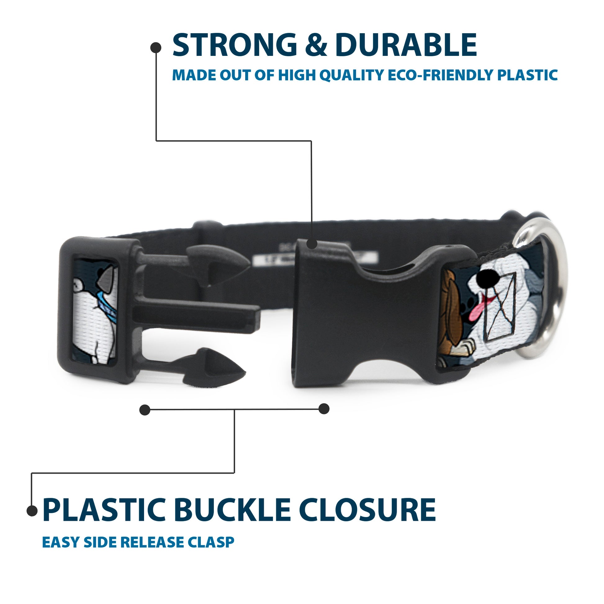 Plastic Clip Collar - Disney Dogs 6-Dog Group Collage/Paws Gray/Black Plastic Clip Collars Disney