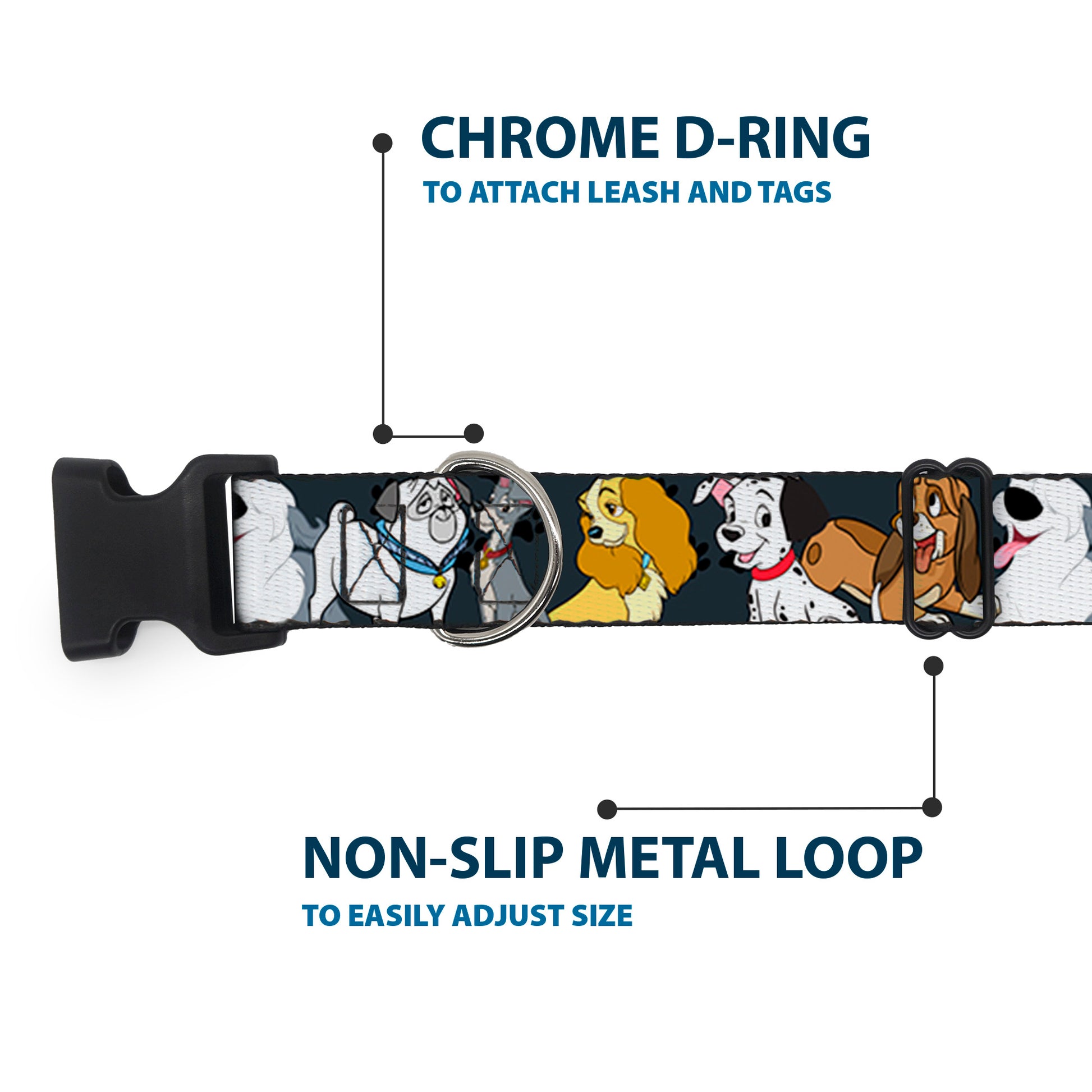 Plastic Clip Collar - Disney Dogs 6-Dog Group Collage/Paws Gray/Black Plastic Clip Collars Disney