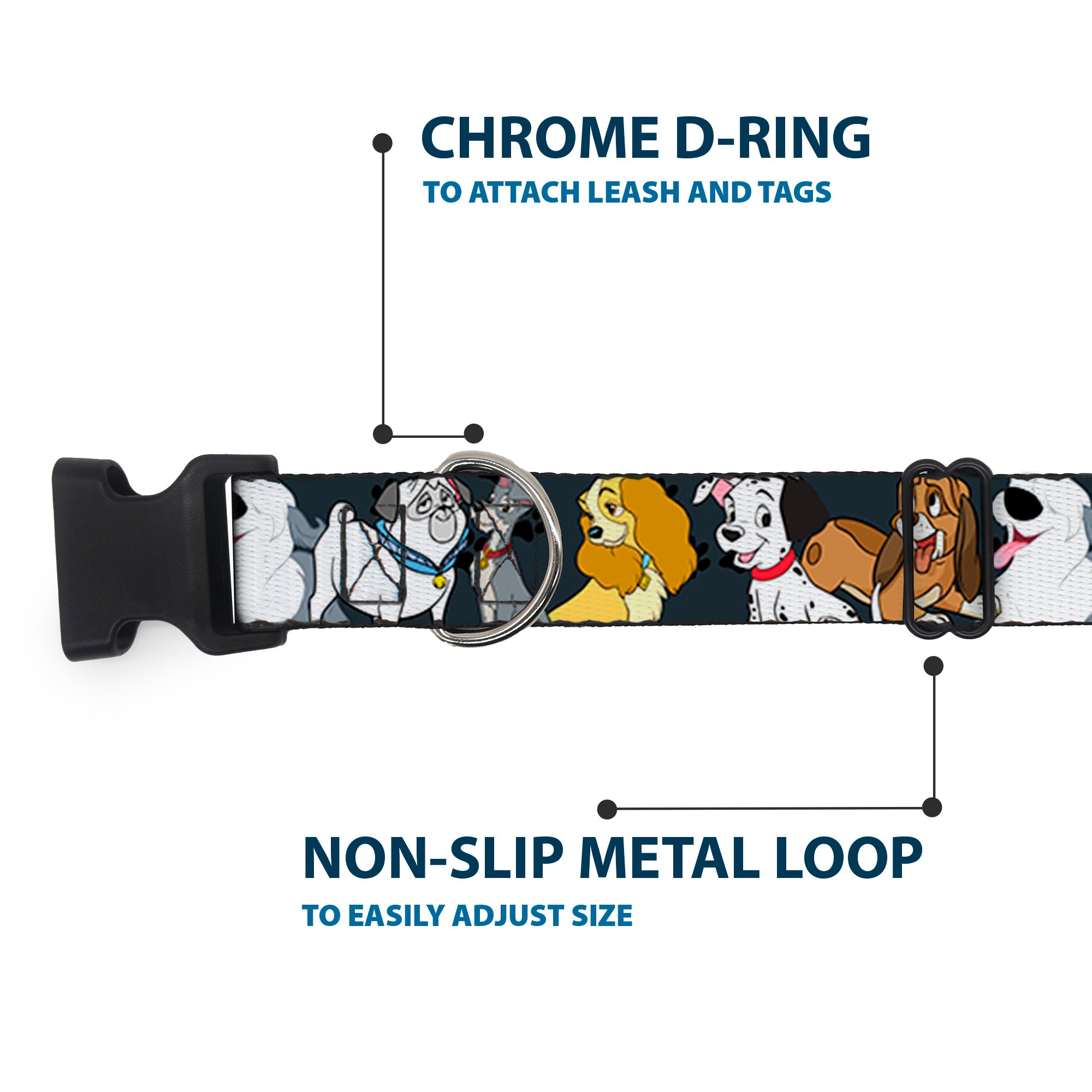 Plastic Clip Collar - Disney Dogs 6-Dog Group Collage/Paws Gray/Black Plastic Clip Collars Disney