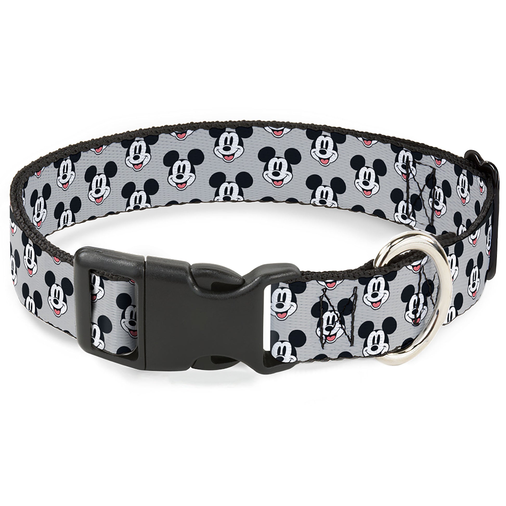Plastic Clip Collar - Mickey Mouse Smiling Face Monogram Gray Plastic Clip Collars Disney