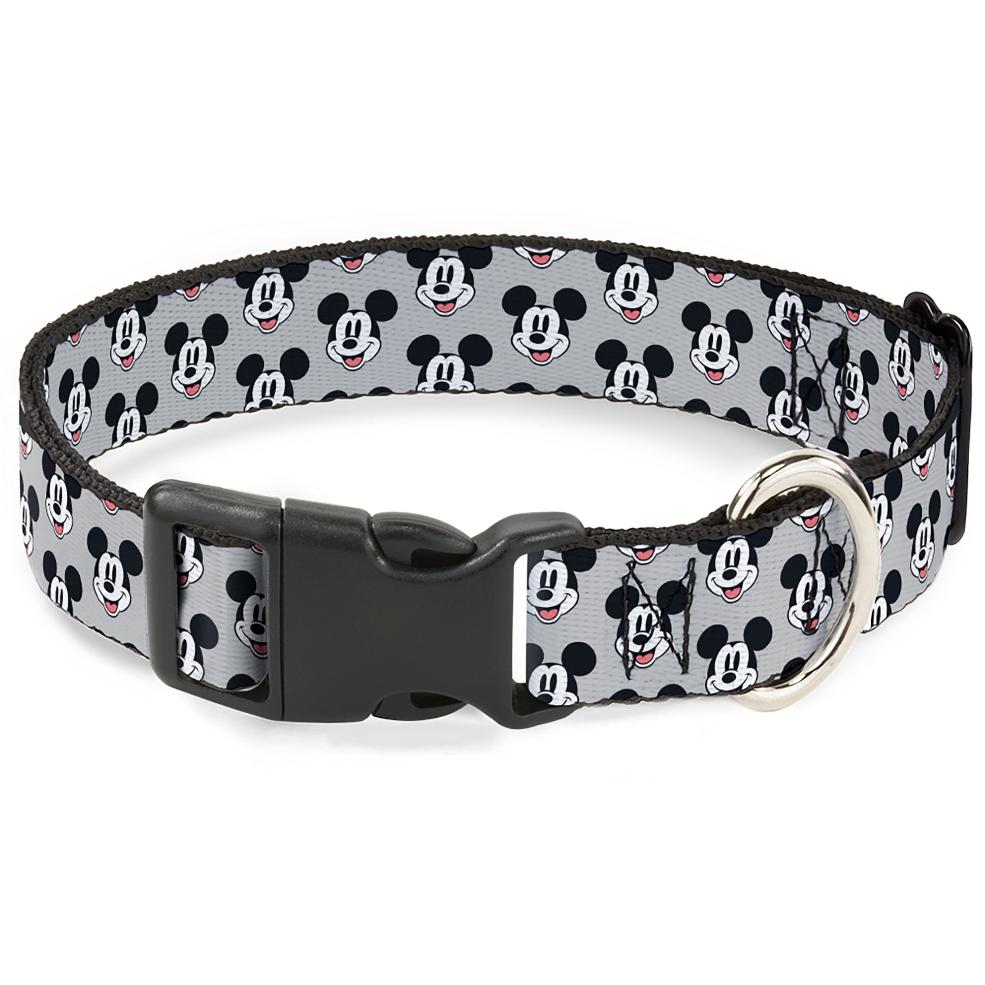 Plastic Clip Collar - Mickey Mouse Smiling Face Monogram Gray Plastic Clip Collars Disney