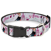 Plastic Clip Collar - Frozen Anna Castle Pose with Flowers and Script Grays/Pinks Plastic Clip Collars Disney
