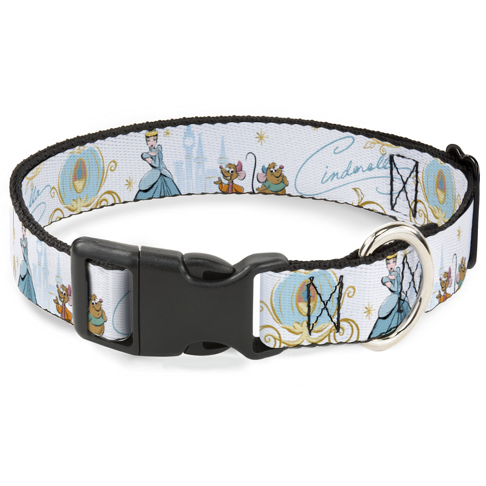 Plastic Clip Collar - Cinderella Pumpkin Coach and Mice Pose with Script White/Blues Plastic Clip Collars Disney