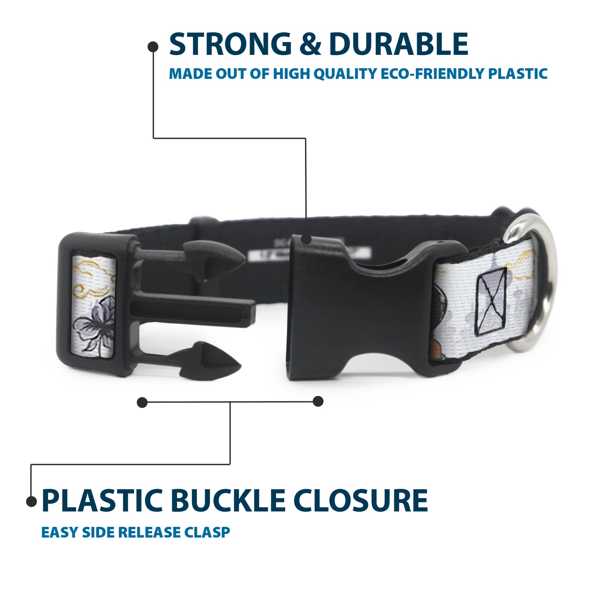 Plastic Clip Collar - Aladdin Jasmine Palace Pose with Script and Flowers White/Purples Plastic Clip Collars Disney