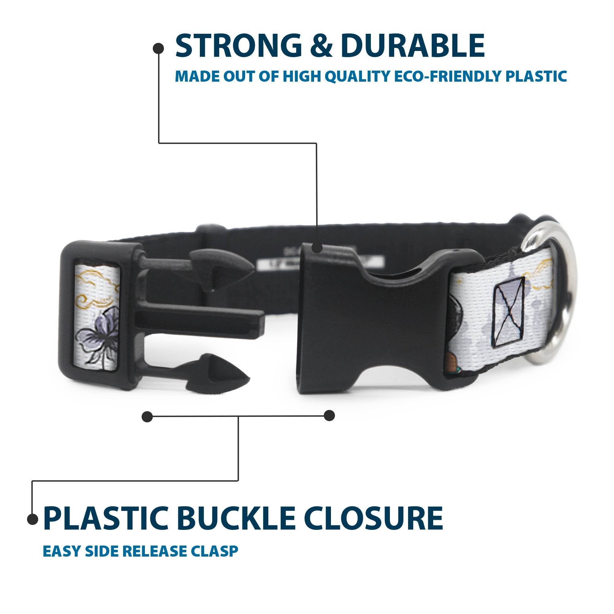 Plastic Clip Collar - Aladdin Jasmine Palace Pose with Script and Flowers White/Purples Plastic Clip Collars Disney