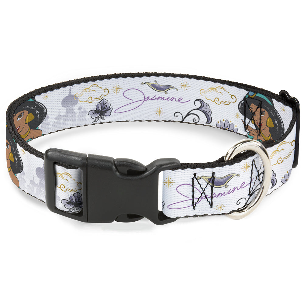 Plastic Clip Collar - Aladdin Jasmine Palace Pose with Script and Flowers White/Purples Plastic Clip Collars Disney