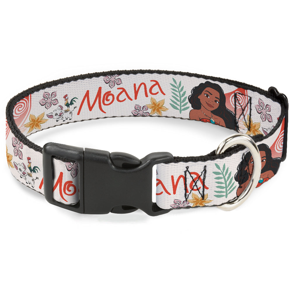 Plastic Clip Collar - Moana with Pua and Hei Hei Sail Pose with Script and Flowers Beige/Orange Plastic Clip Collars Disney