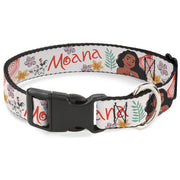 Plastic Clip Collar - Moana with Pua and Hei Hei Sail Pose with Script and Flowers Beige/Orange Plastic Clip Collars Disney