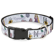 Plastic Clip Collar - Rapunzel Castle and Pascual Pose with Script and Flowers White/Purples Plastic Clip Collars Disney