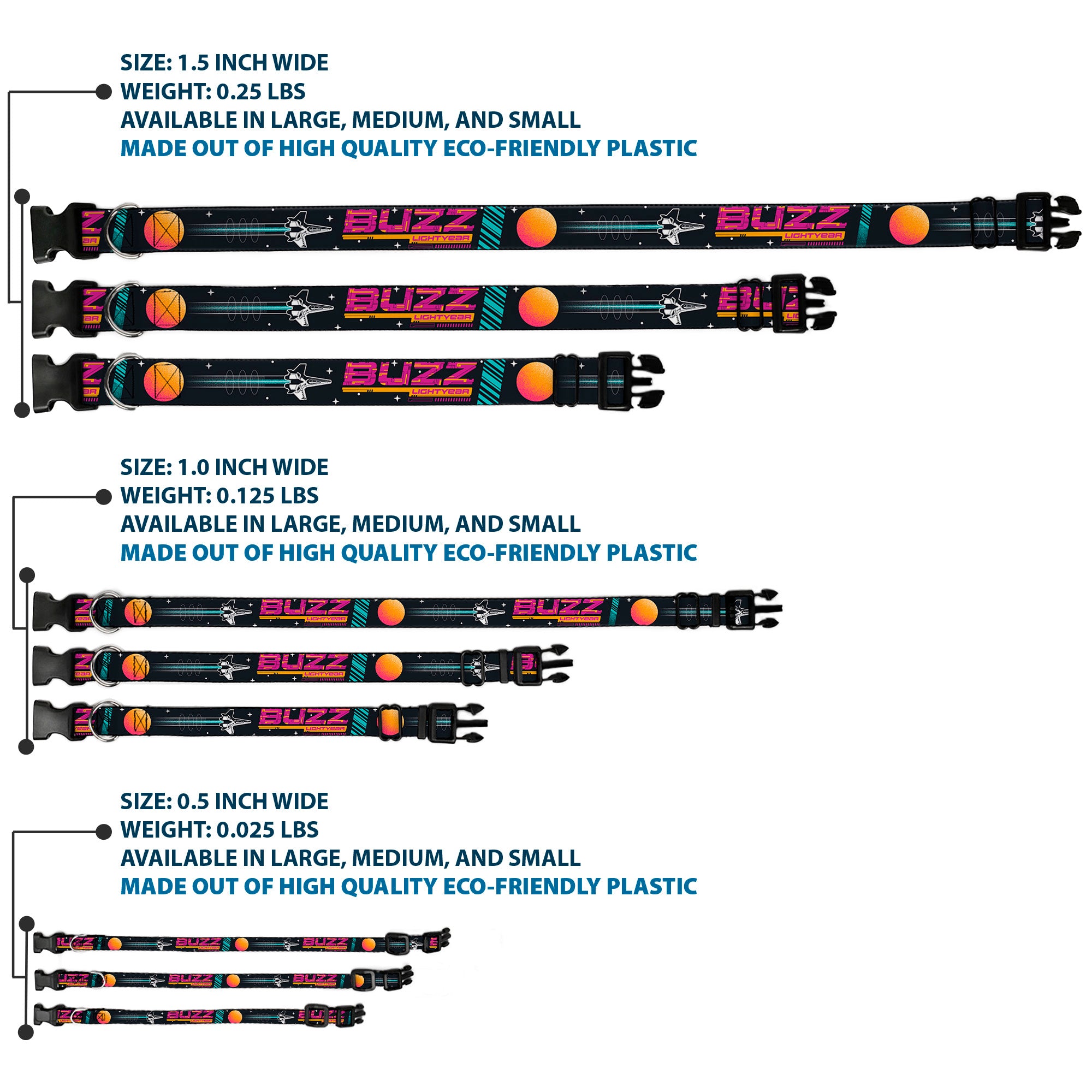 Plastic Clip Collar - BUZZ LIGHTYEAR Hyper Speed Spaceship Black/Multi Color Plastic Clip Collars Disney