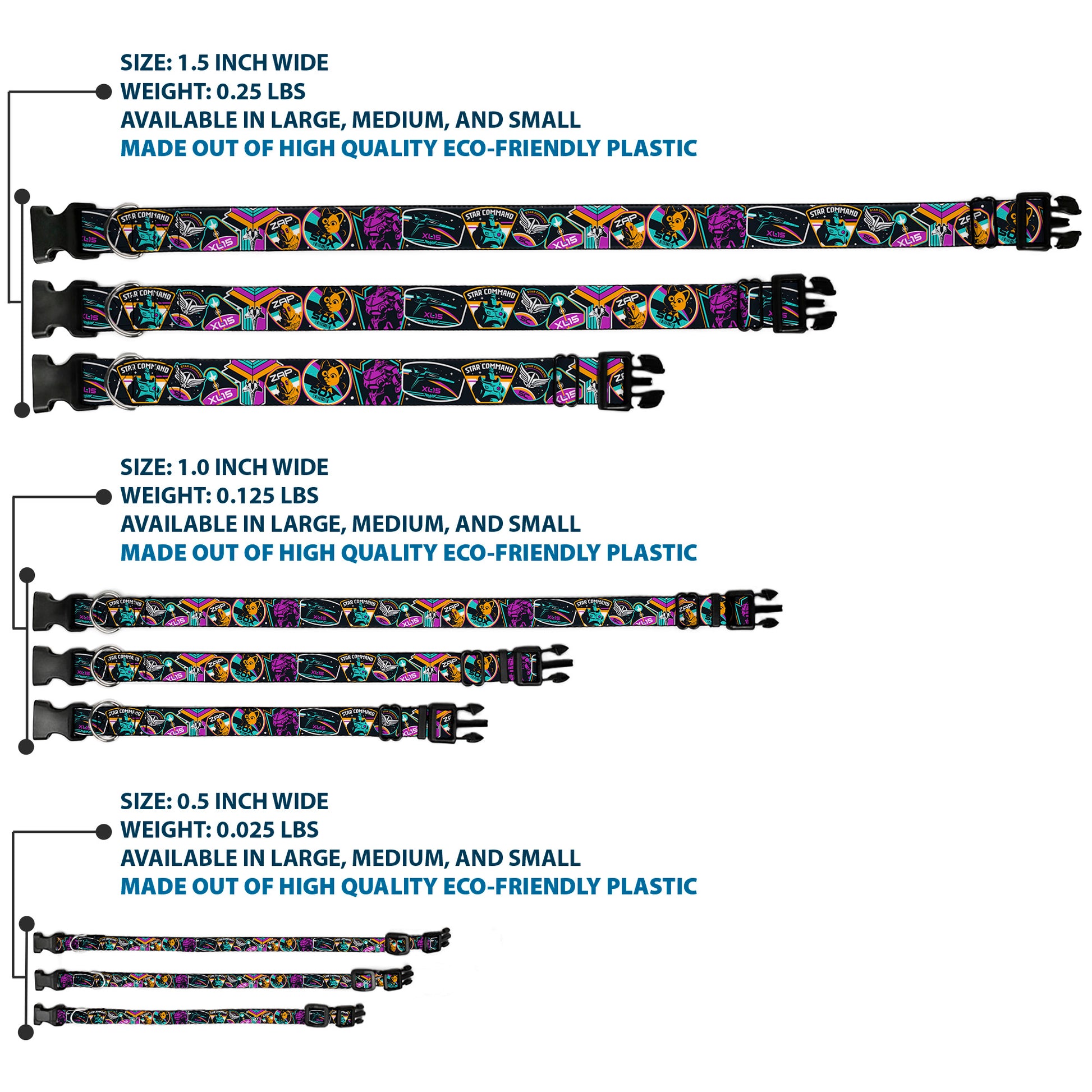 Plastic Clip Collar - Lightyear Mission Patches Collage Black/Multi Color Plastic Clip Collars Disney