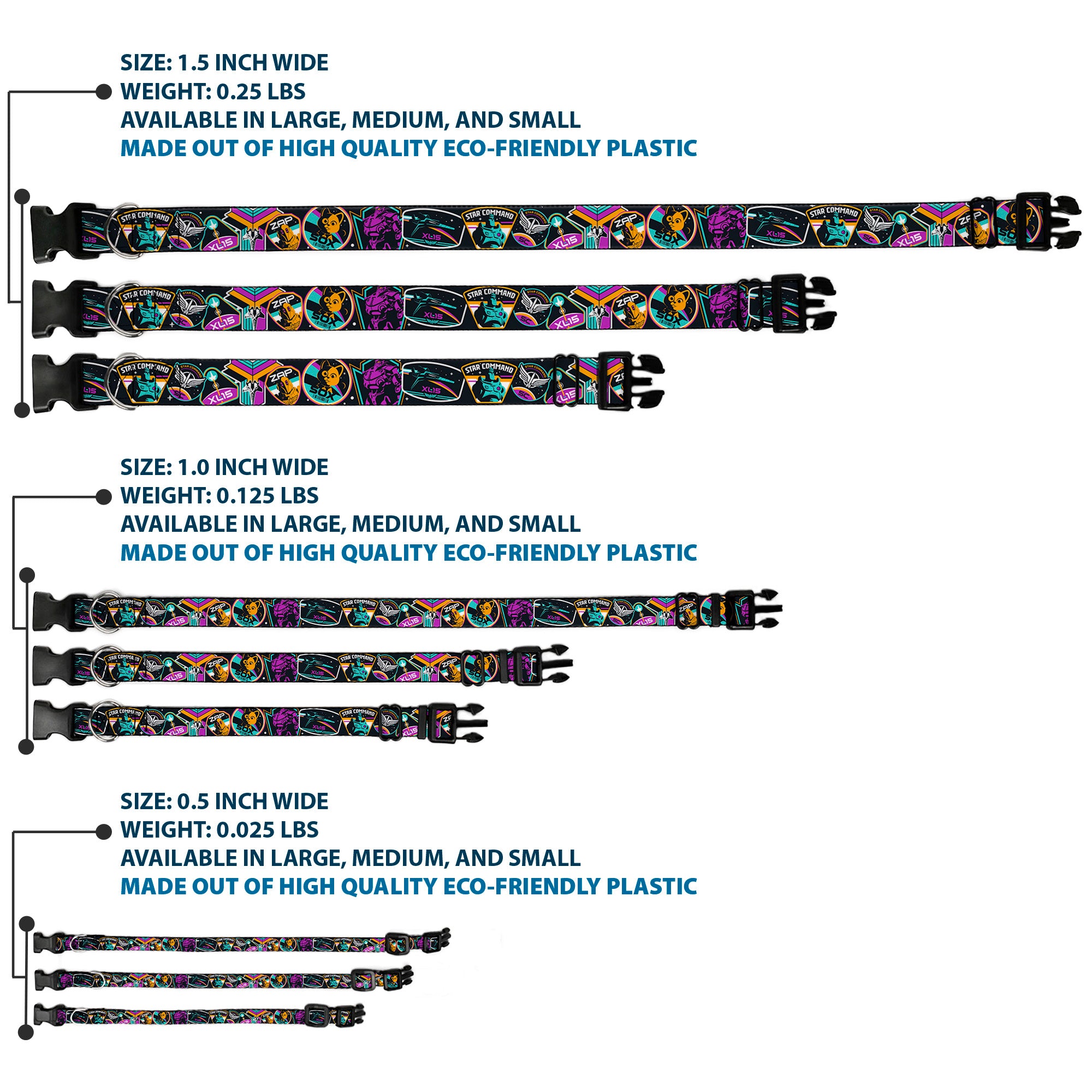 Plastic Clip Collar - Lightyear Mission Patches Collage Black/Multi Color Plastic Clip Collars Disney