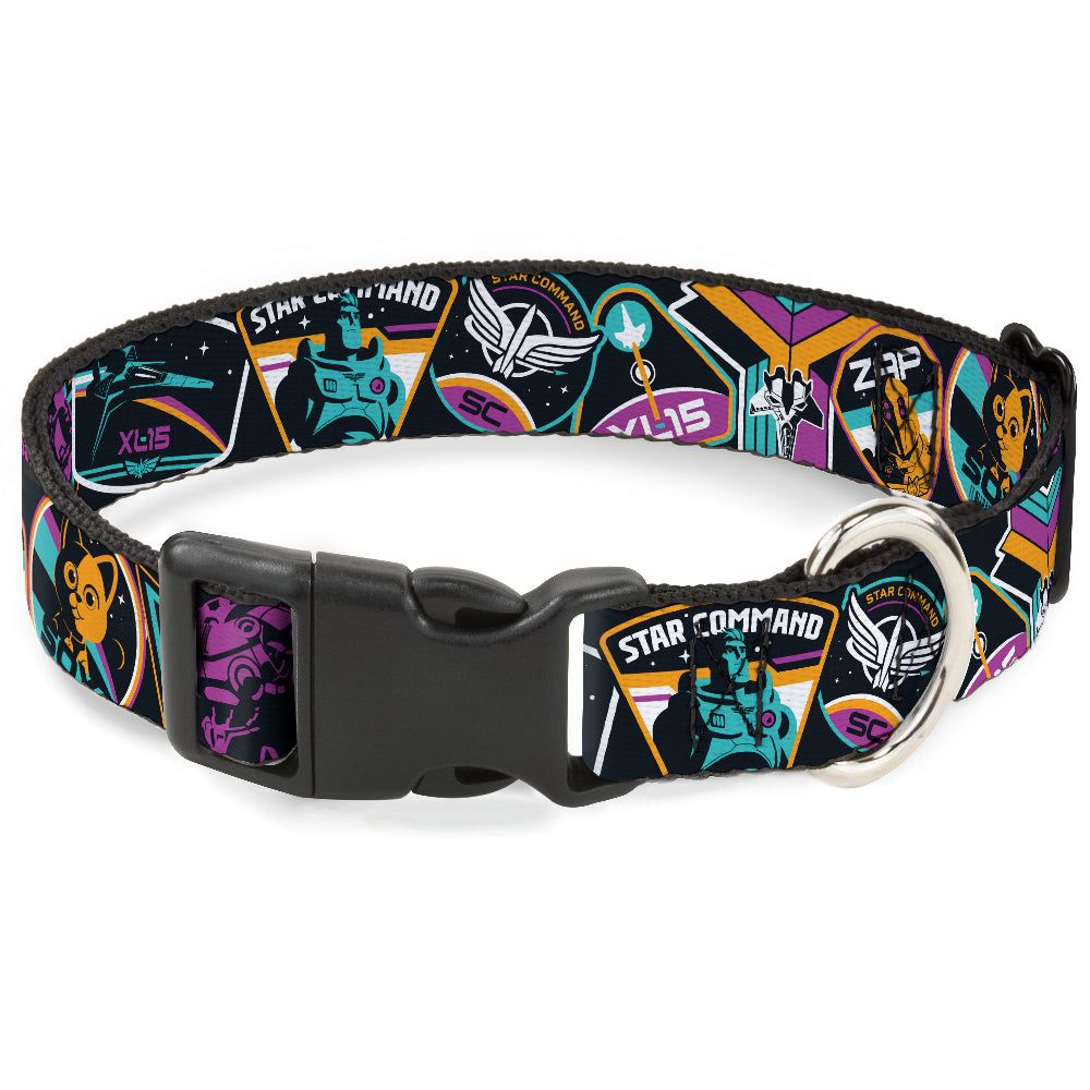 Plastic Clip Collar - Lightyear Mission Patches Collage Black/Multi Color Plastic Clip Collars Disney