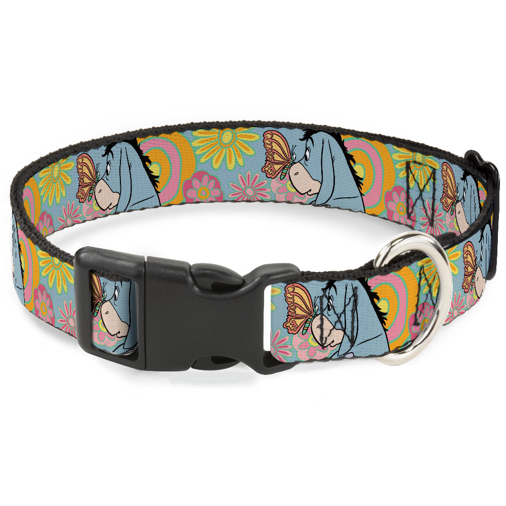 Plastic Clip Collar - Winnie the Pooh Eeyore Butterfly Pose Floral Collage Blue/Pinks/Yellows Plastic Clip Collars Disney