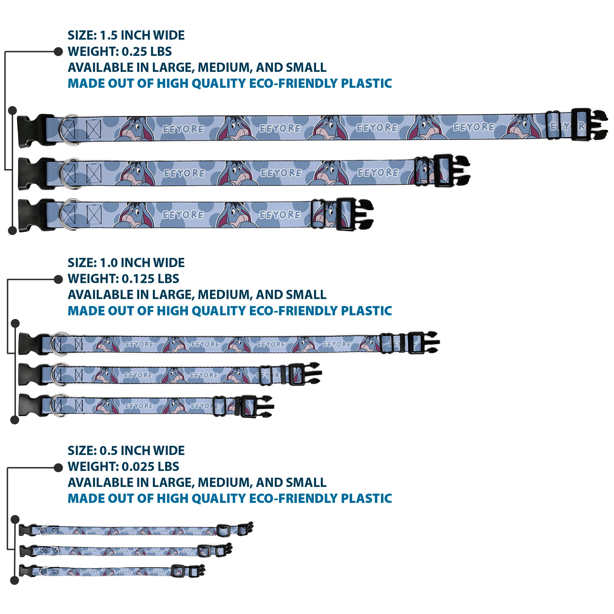 Plastic Clip Collar - Winnie the Pooh Eeyore Text and Expression Close-Up Dot Blues Plastic Clip Collars Disney