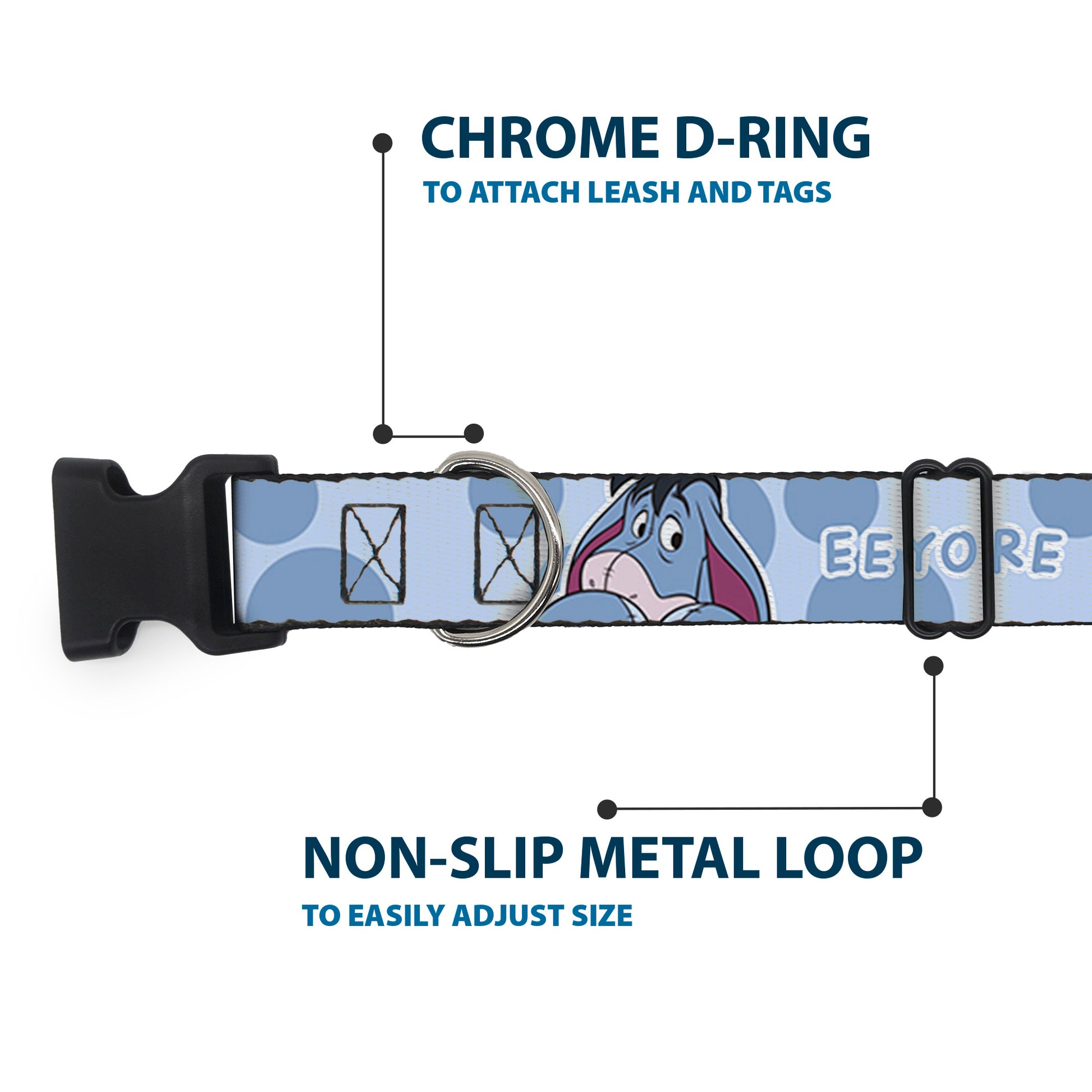 Plastic Clip Collar - Winnie the Pooh Eeyore Text and Expression Close-Up Dot Blues Plastic Clip Collars Disney