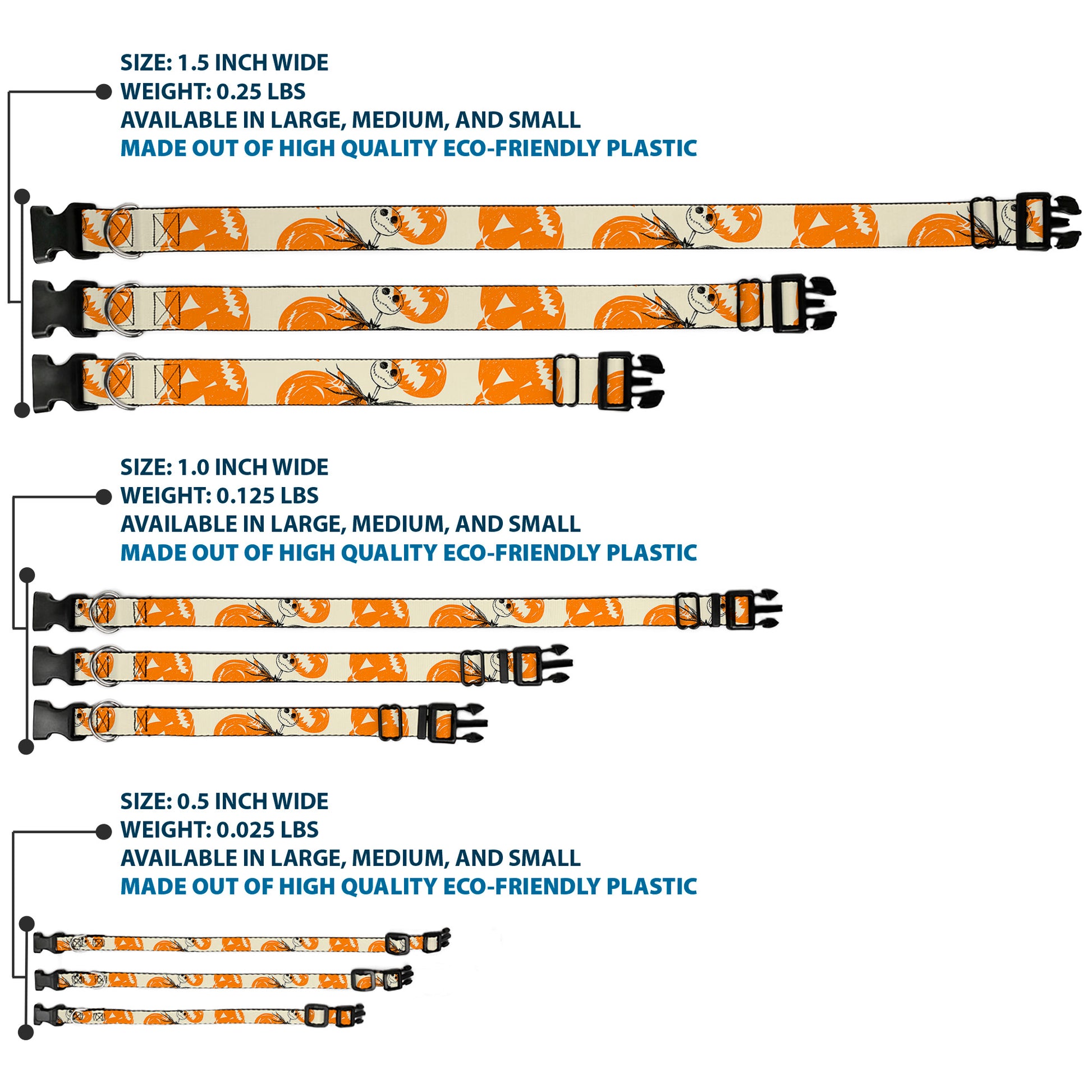 Plastic Clip Collar - The Nightmare Before Christmas Jack Pose and Pumpkins Collage Ivory/Orange/Black Plastic Clip Collars Disney