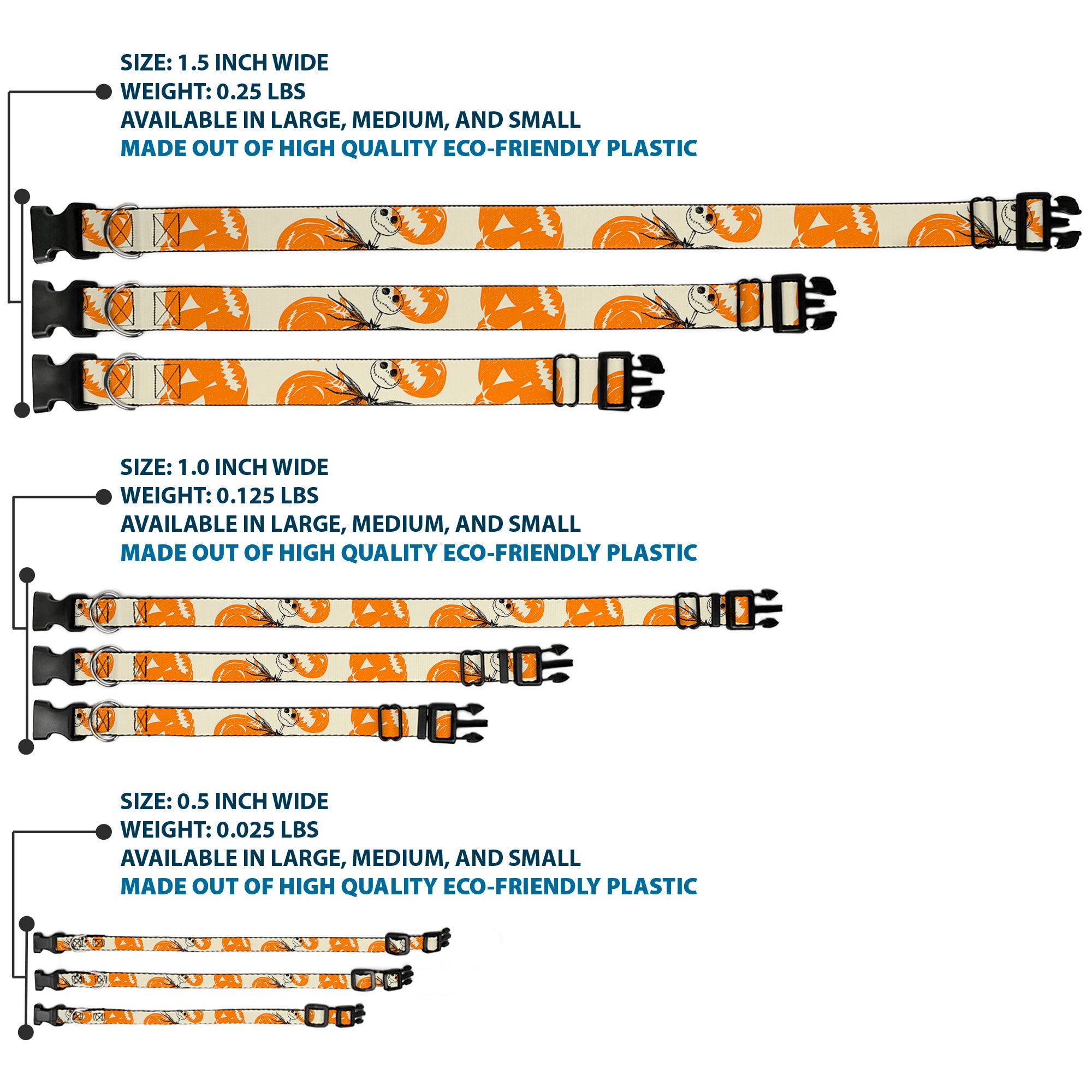 Plastic Clip Collar - The Nightmare Before Christmas Jack Pose and Pumpkins Collage Ivory/Orange/Black Plastic Clip Collars Disney