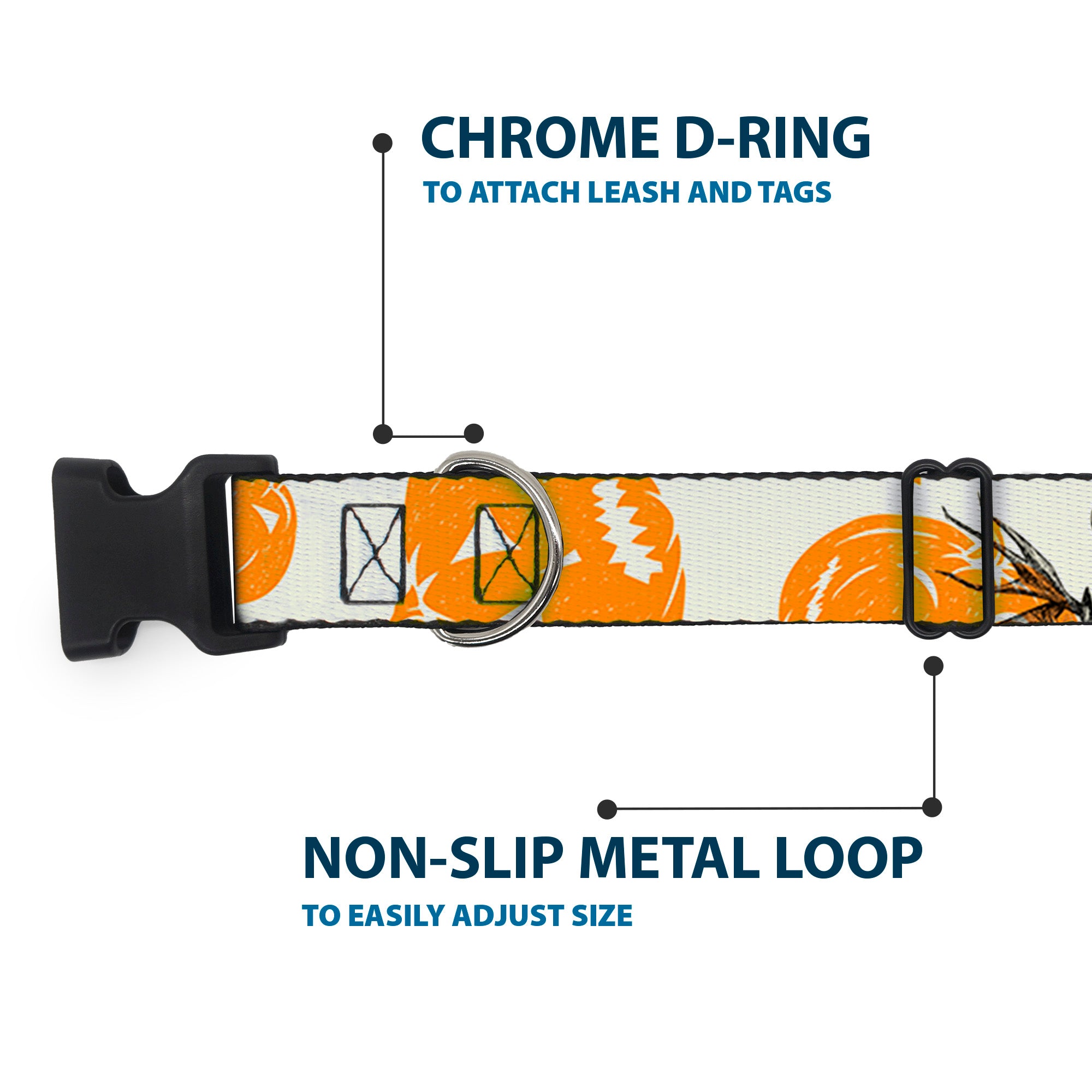 Plastic Clip Collar - The Nightmare Before Christmas Jack Pose and Pumpkins Collage Ivory/Orange/Black Plastic Clip Collars Disney