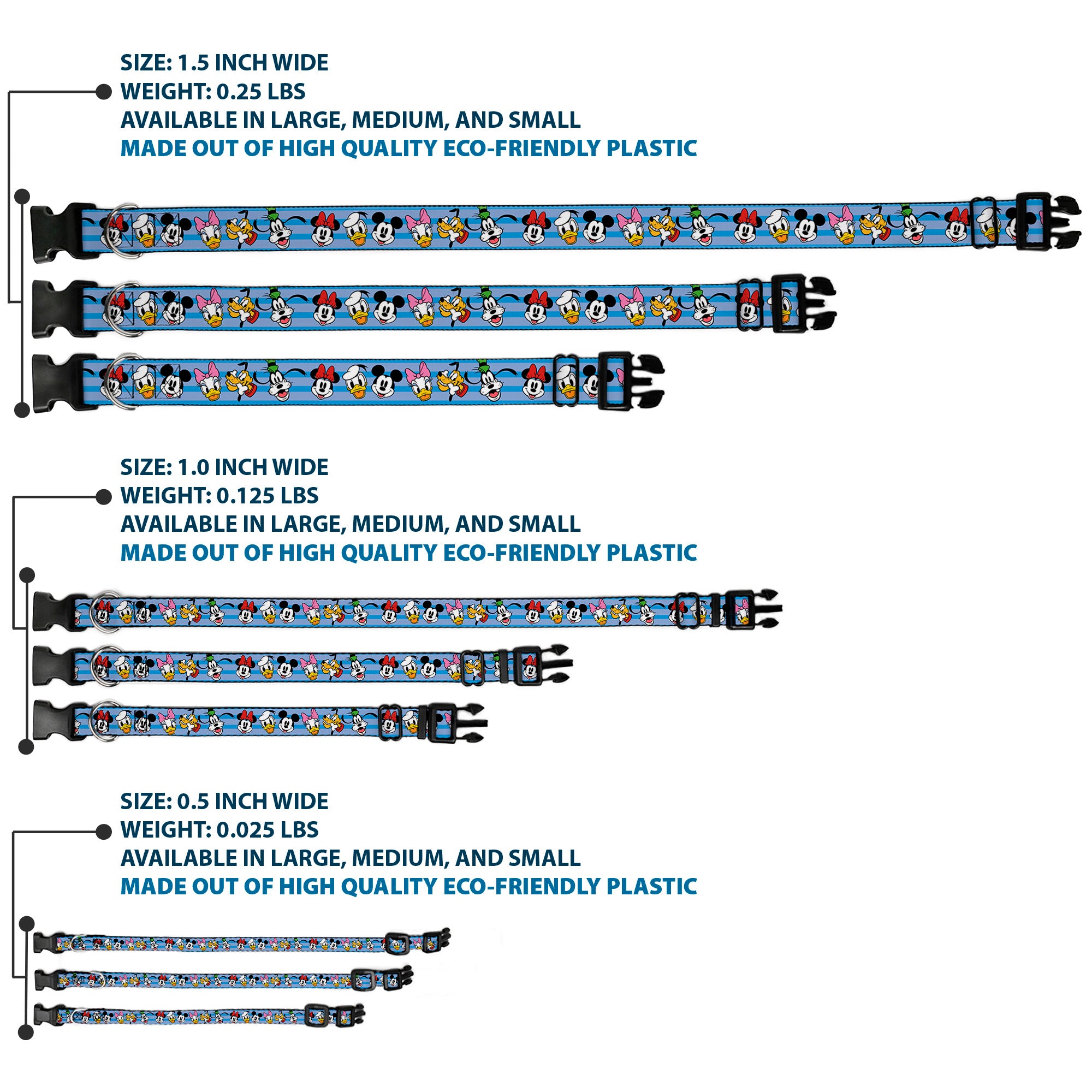 Plastic Clip Collar - Disney The Sensational Six Smiling Faces Stripe Blues Plastic Clip Collars Disney