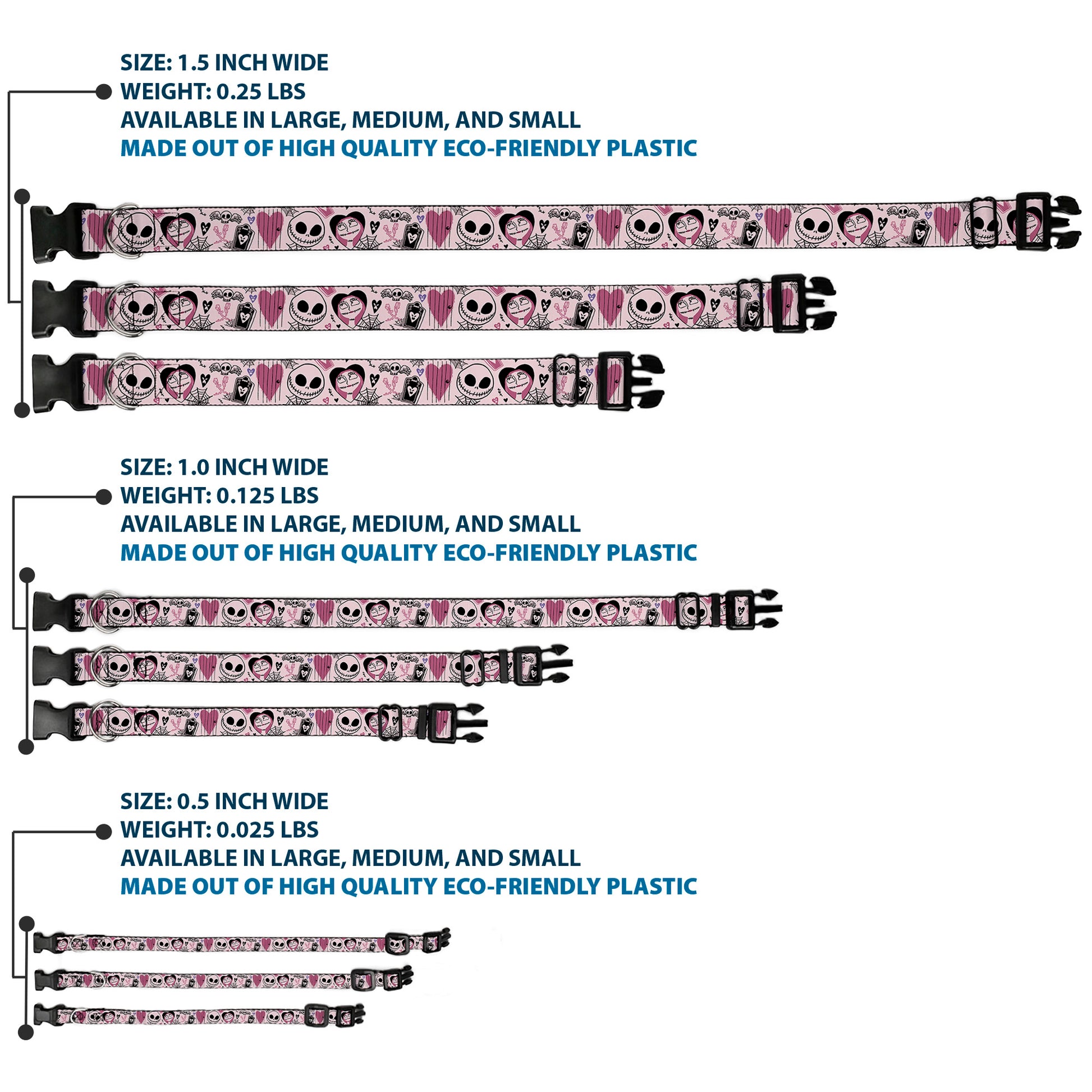 Plastic Clip Collar - The Nightmare Before Christmas Jack and Sally Doodles Pinks/Black Plastic Clip Collars Disney