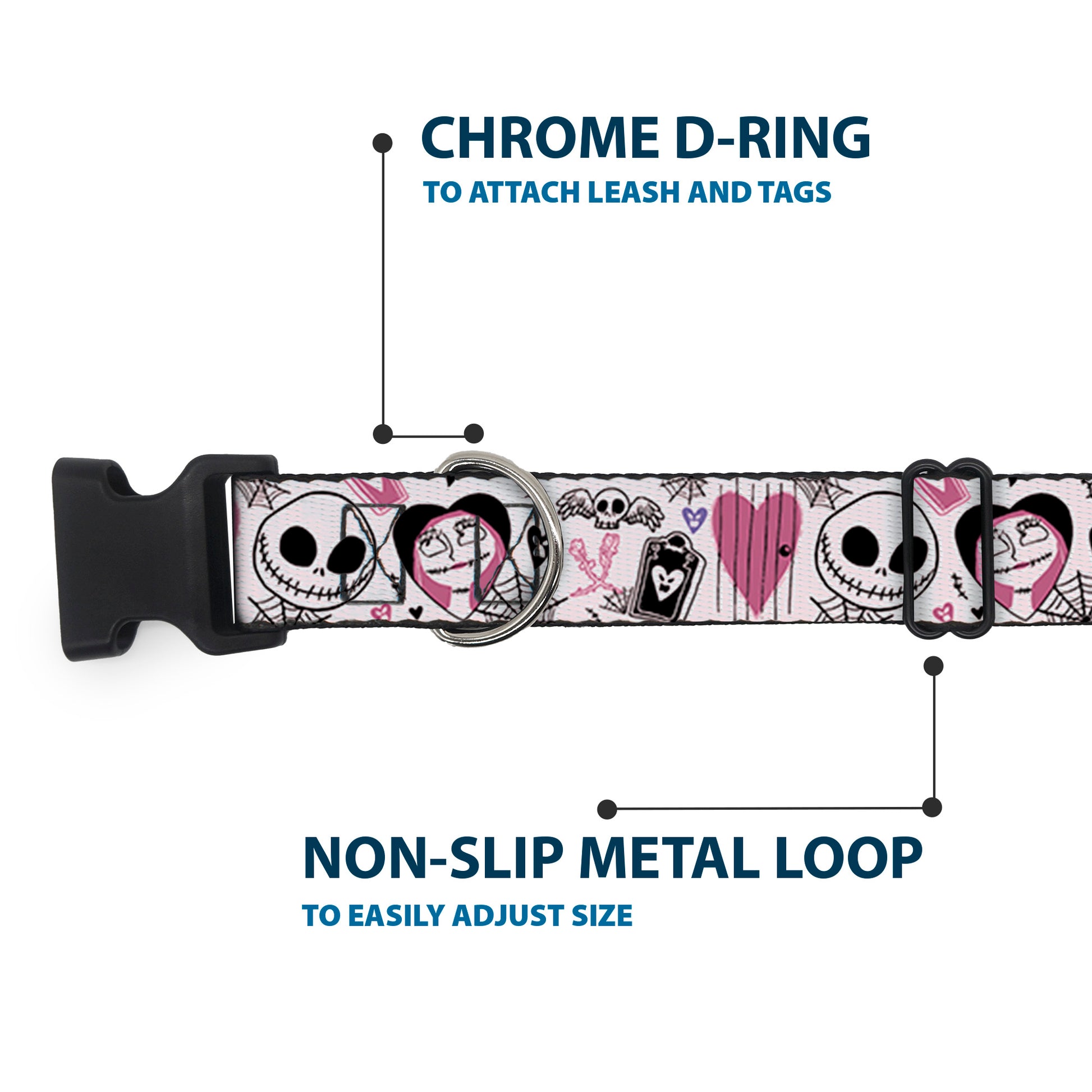 Plastic Clip Collar - The Nightmare Before Christmas Jack and Sally Doodles Pinks/Black Plastic Clip Collars Disney