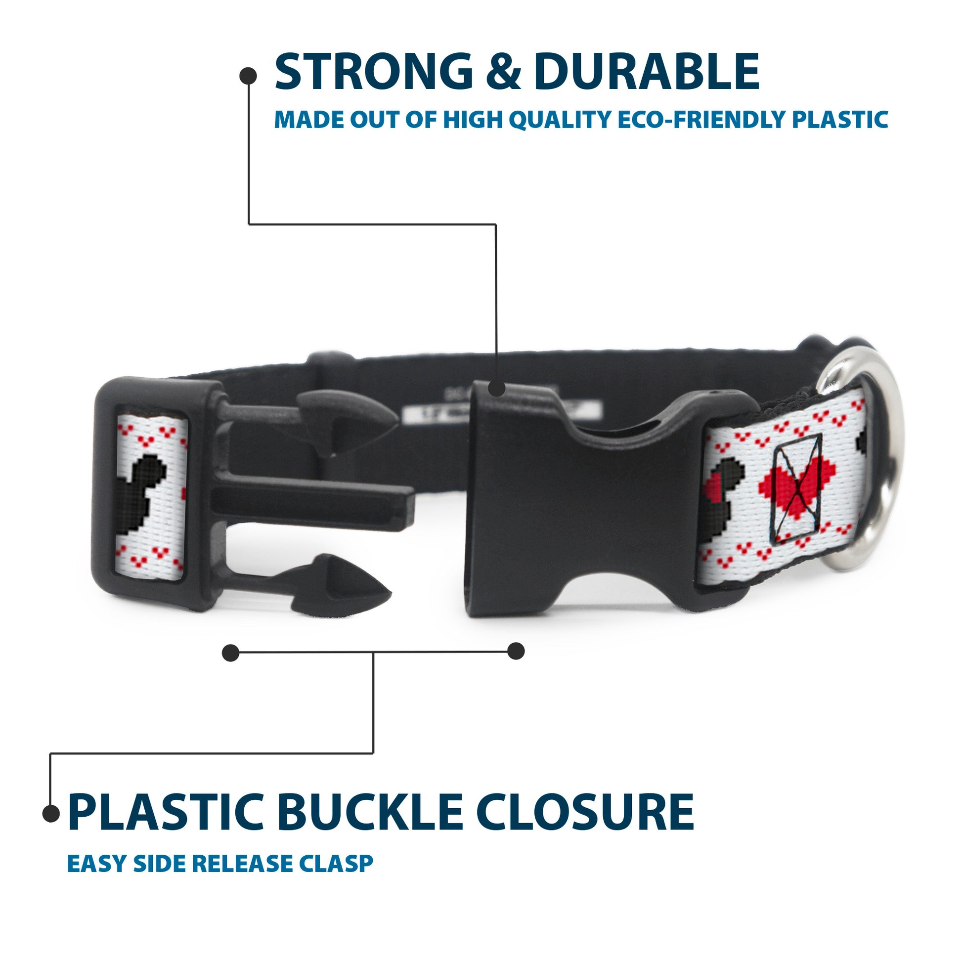 Plastic Clip Collar - Disney Holiday Mickey and Minnie Mouse Heart Sweater Stitch White/Red/Black Plastic Clip Collars Disney