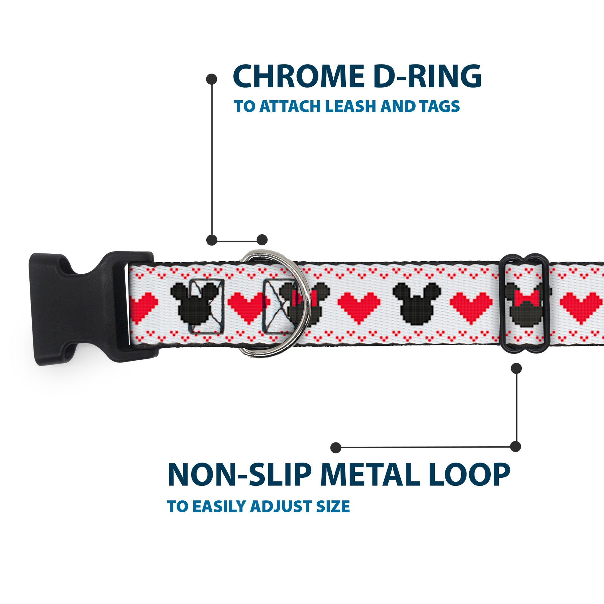 Plastic Clip Collar - Disney Holiday Mickey and Minnie Mouse Heart Sweater Stitch White/Red/Black Plastic Clip Collars Disney