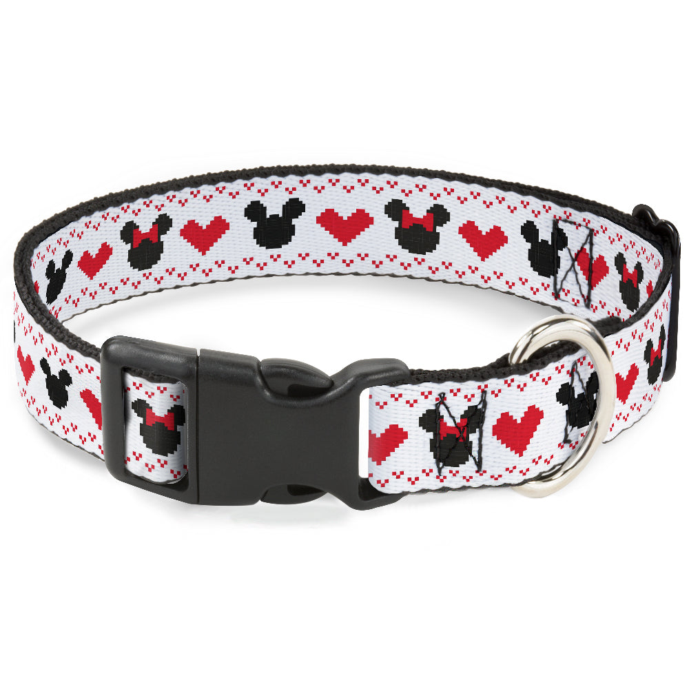 Plastic Clip Collar - Disney Holiday Mickey and Minnie Mouse Heart Sweater Stitch White/Red/Black Plastic Clip Collars Disney