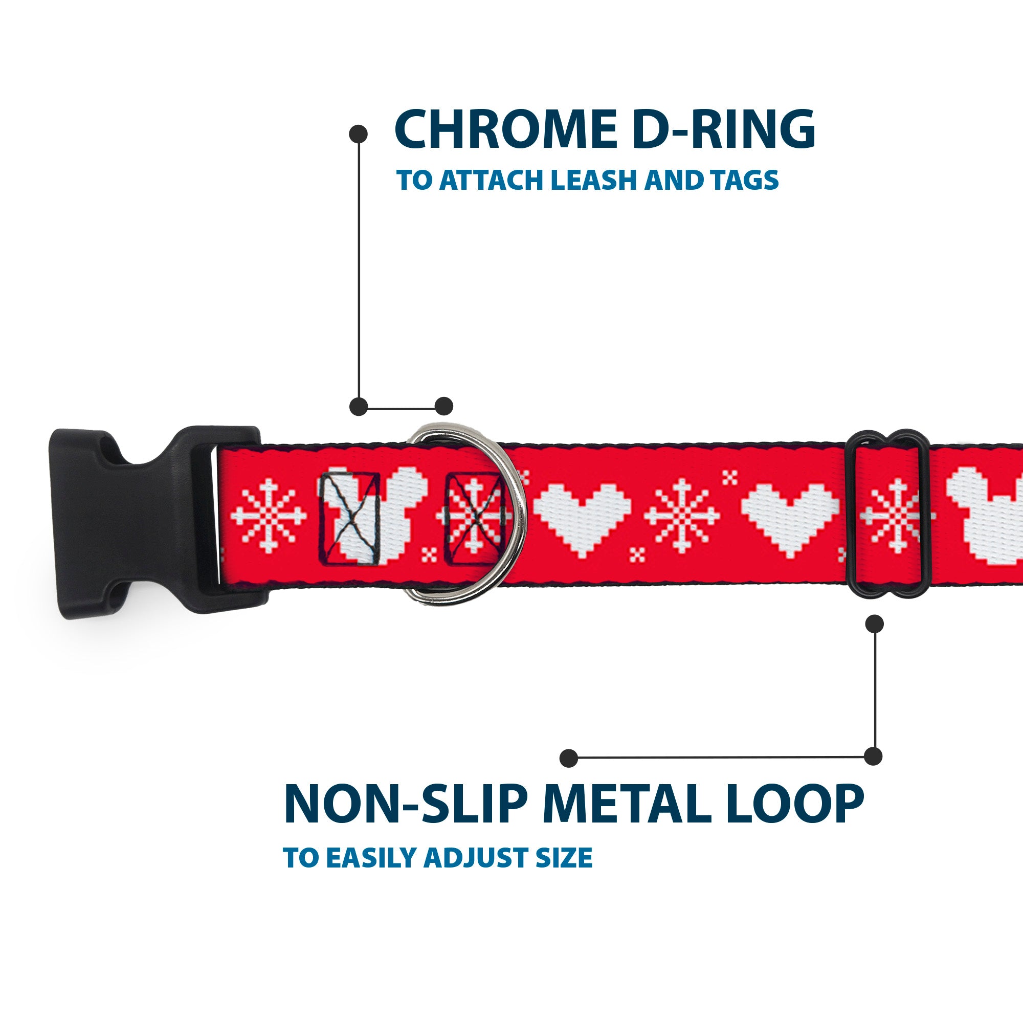 Plastic Clip Collar - Disney Holiday Mickey Mouse Heart Sweater Stitch Red/White Plastic Clip Collars Disney