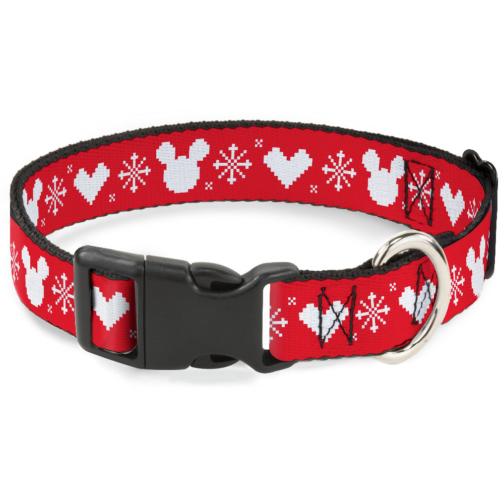 Plastic Clip Collar - Disney Holiday Mickey Mouse Heart Sweater Stitch Red/White Plastic Clip Collars Disney