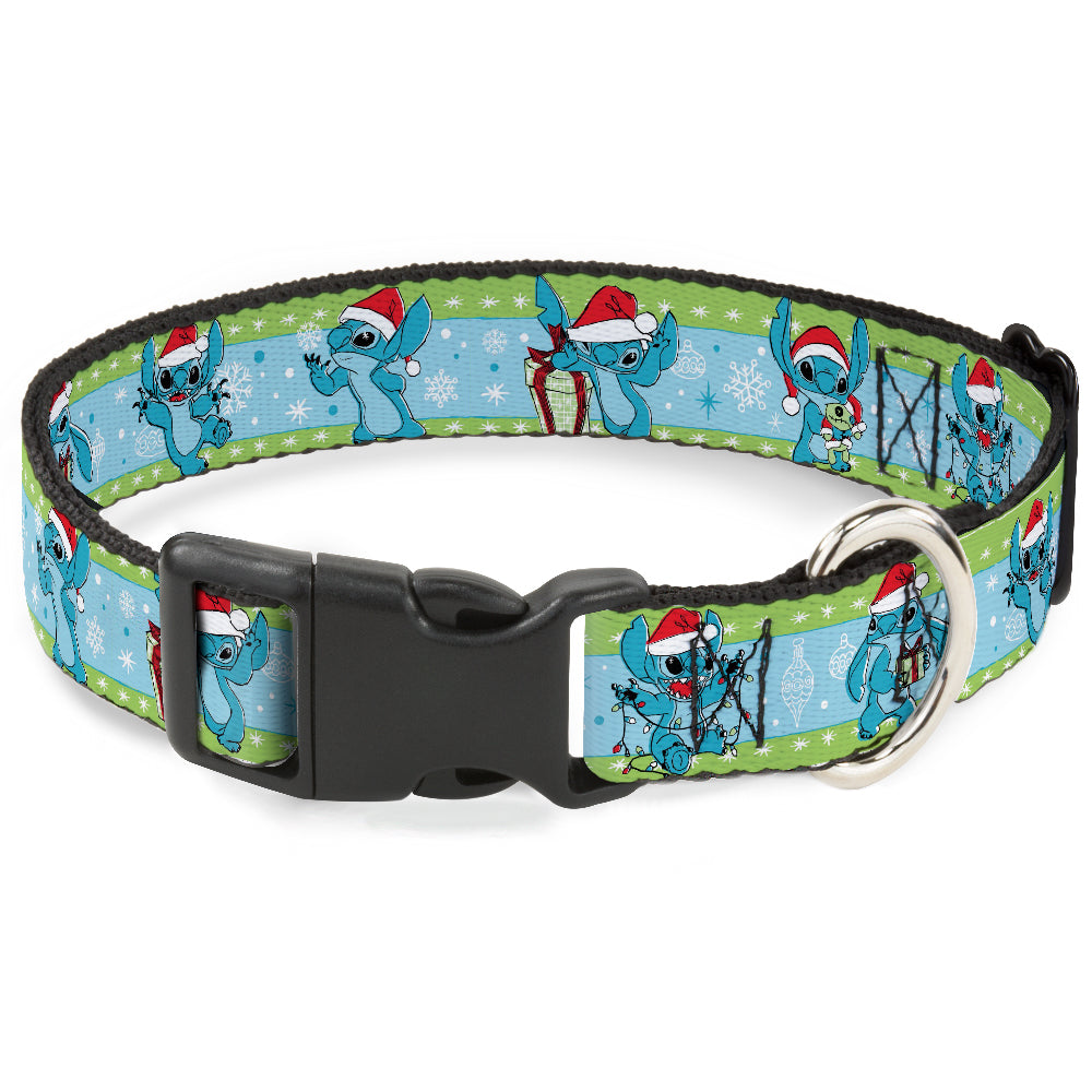 Plastic Clip Collar - Lilo and Stitch Holiday Stitch and Scrump Poses Stripe Green/Blue Plastic Clip Collars Disney